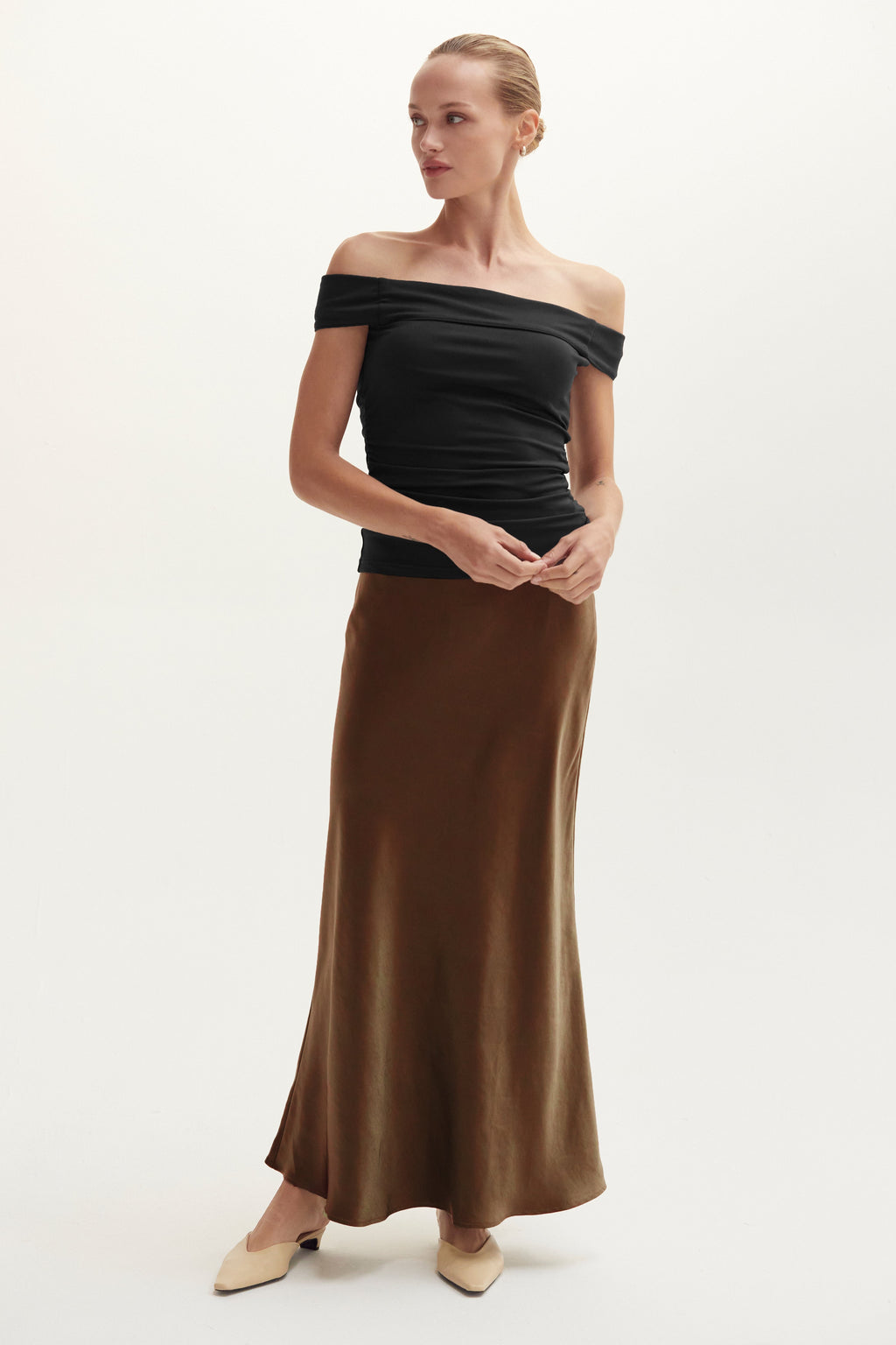 Off Shoulder Ruched Knit Top