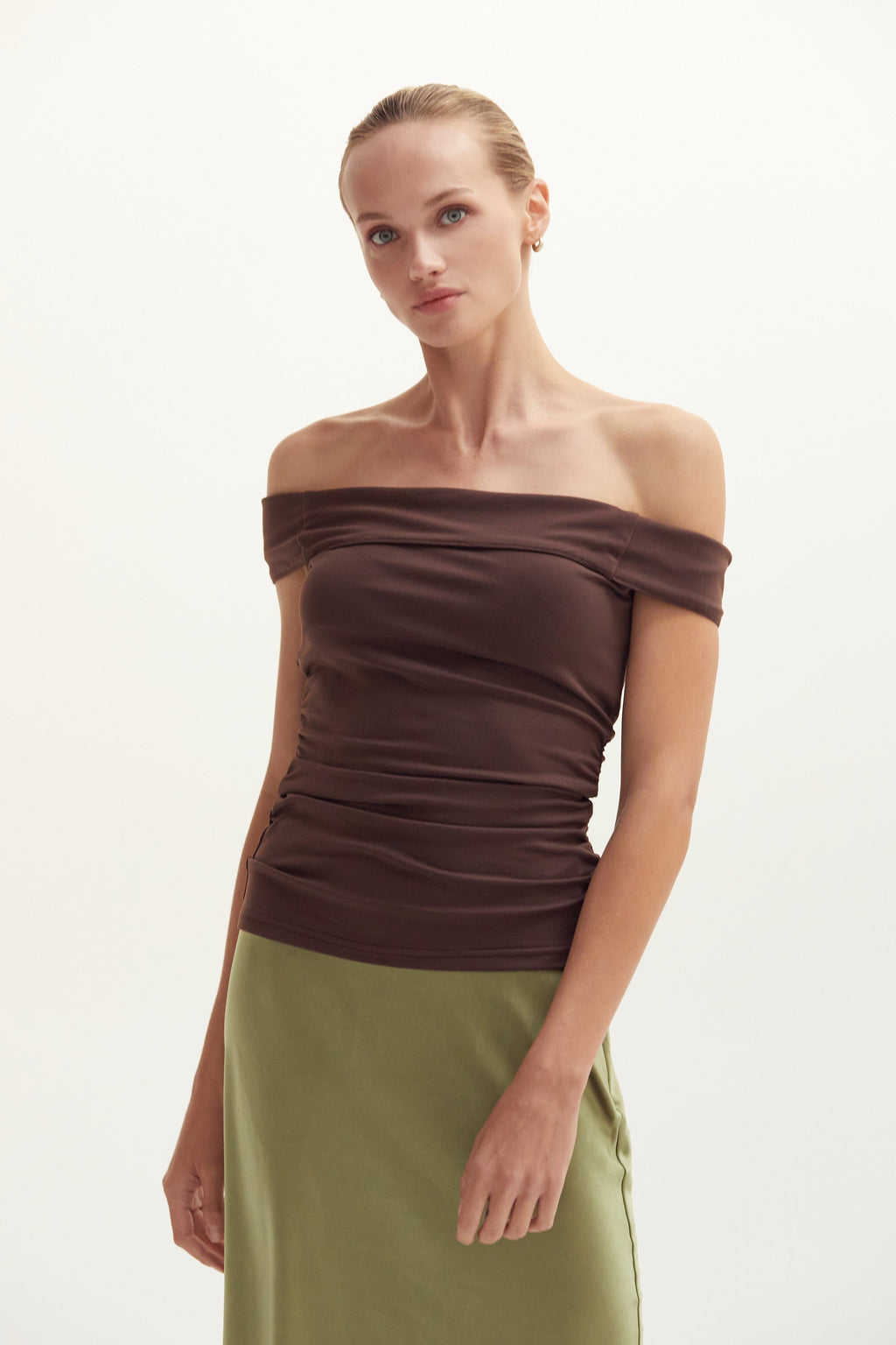 Off Shoulder Ruched Knit Top