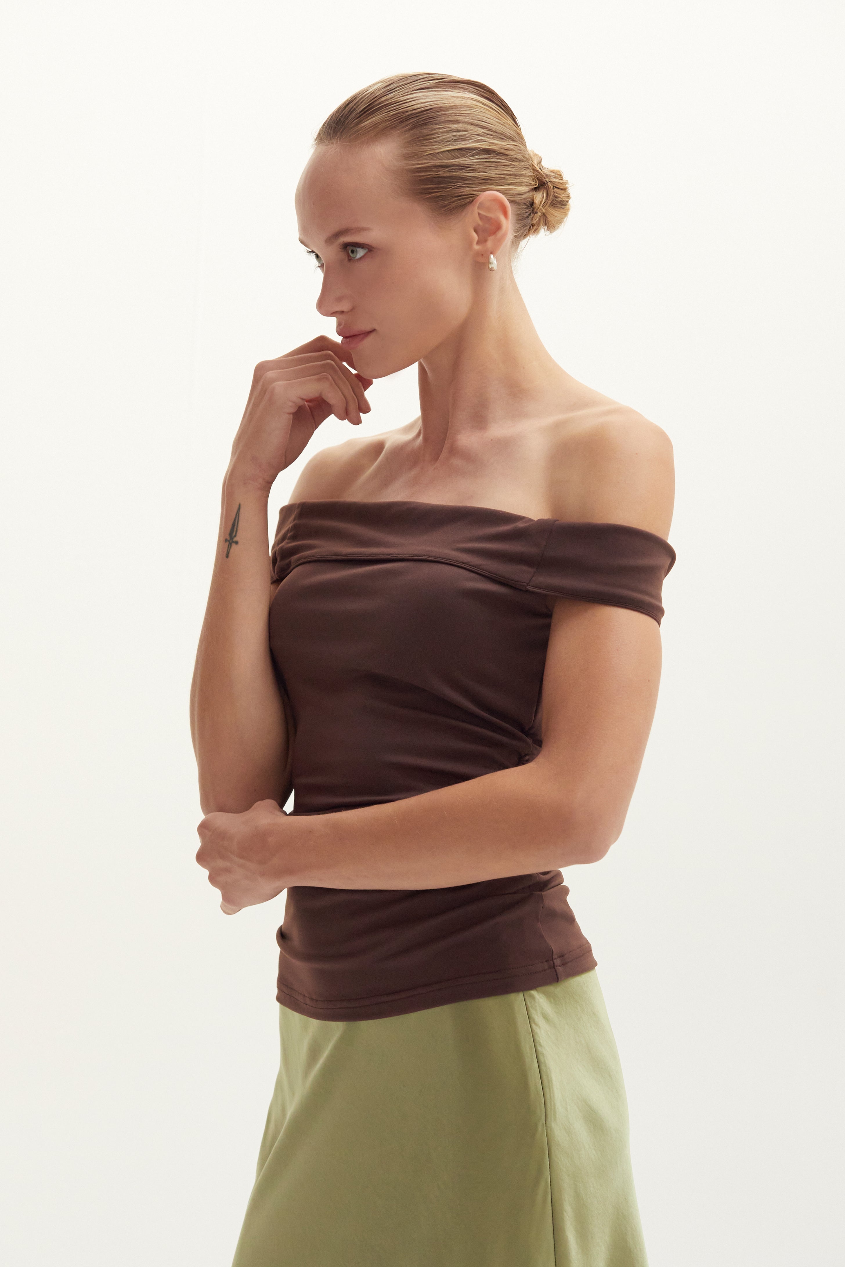 Off Shoulder Ruched Knit Top