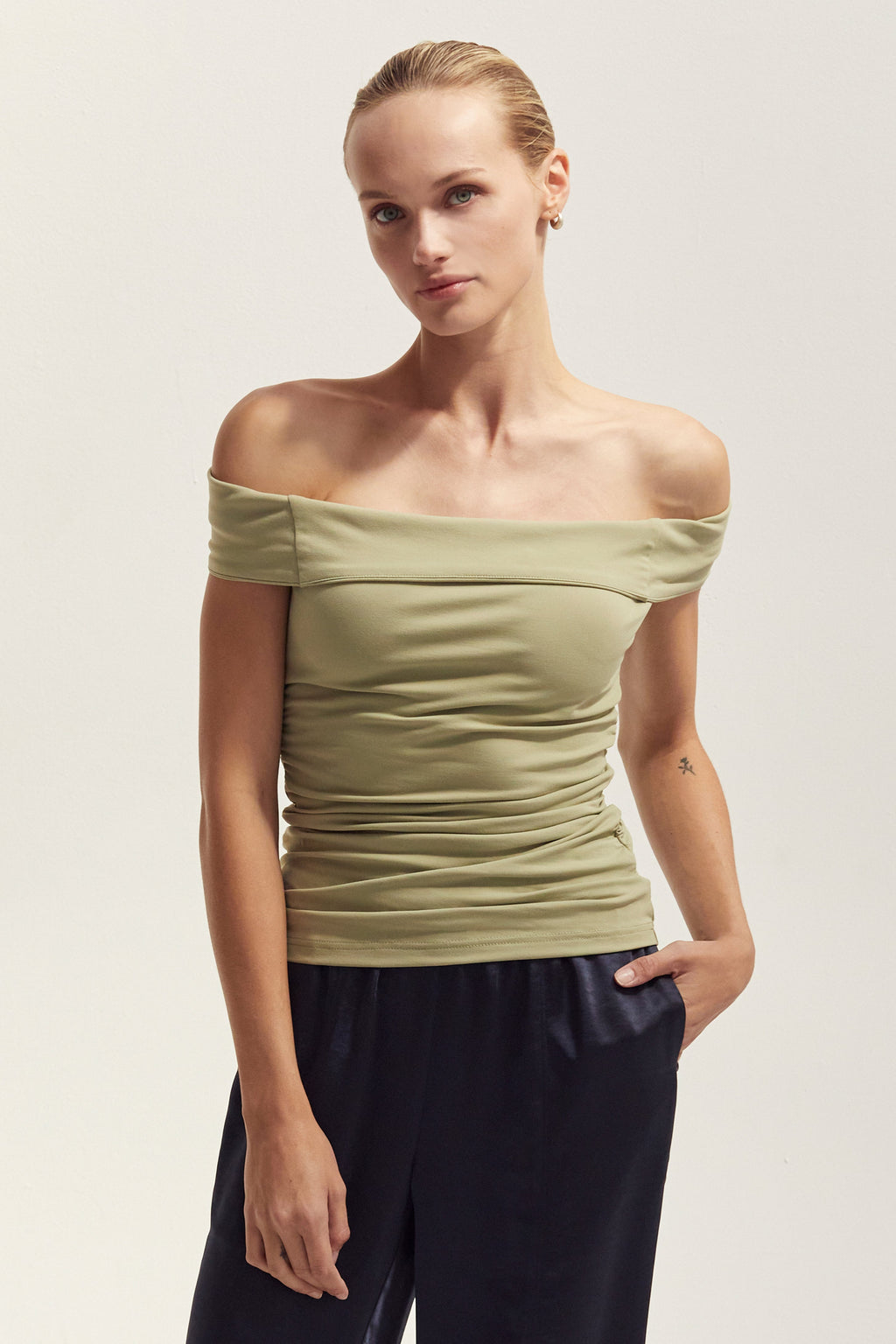 Off Shoulder Ruched Knit Top