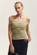 Off Shoulder Ruched Knit Top