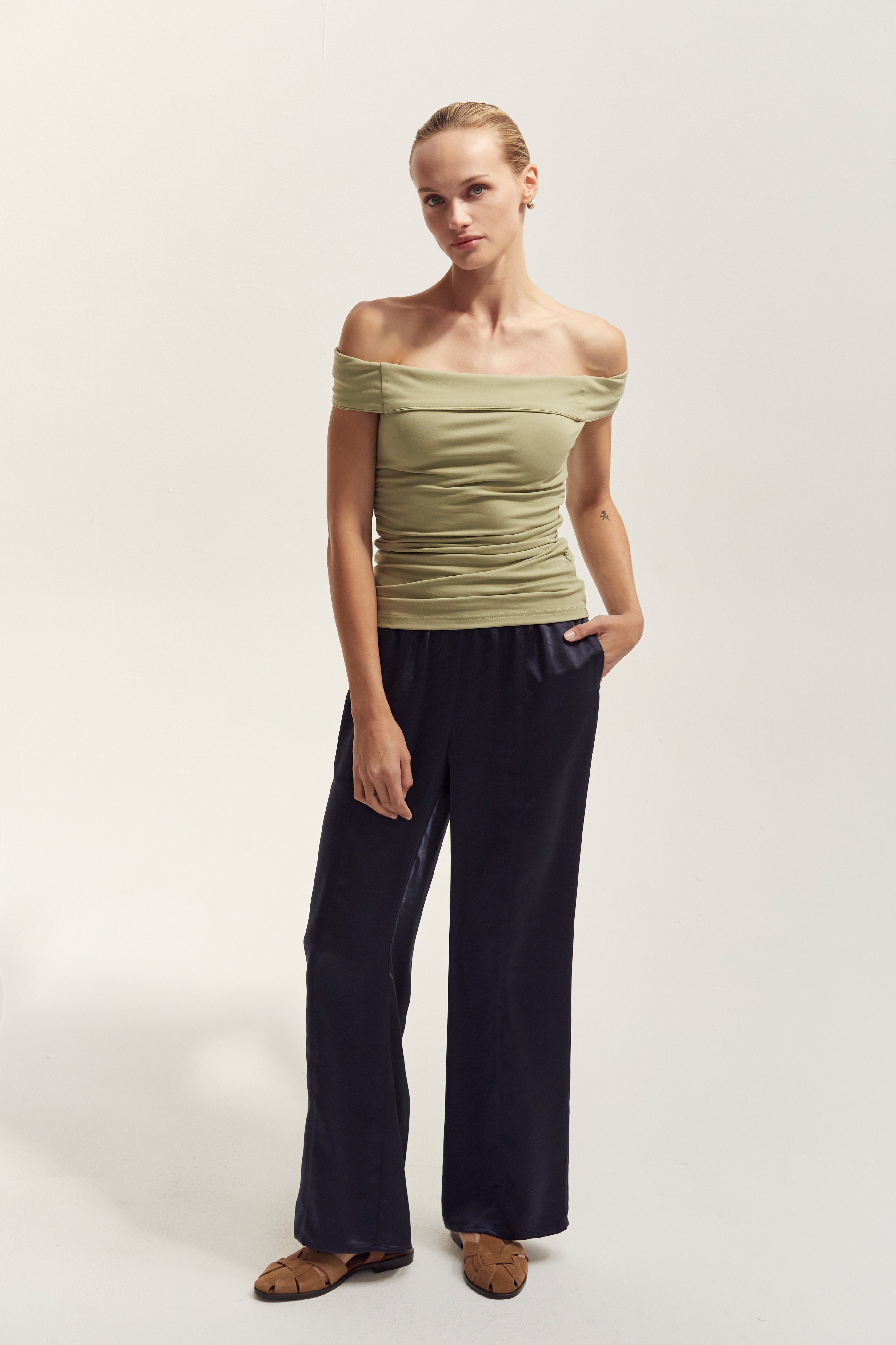 Off Shoulder Ruched Knit Top