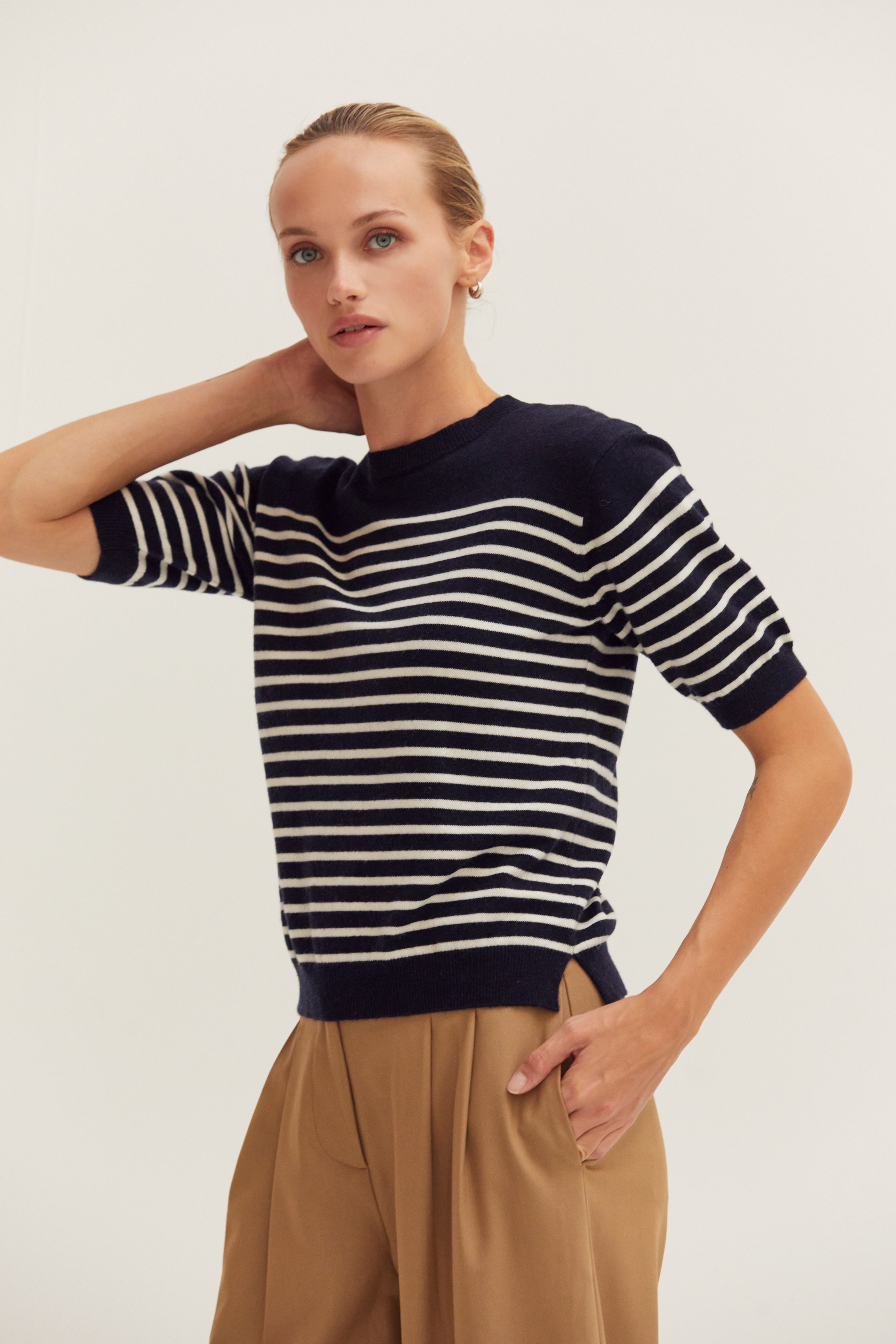Stripe Short Sleeve Sweater Top