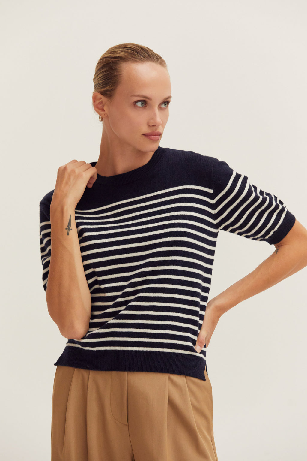 Stripe Short Sleeve Sweater Top