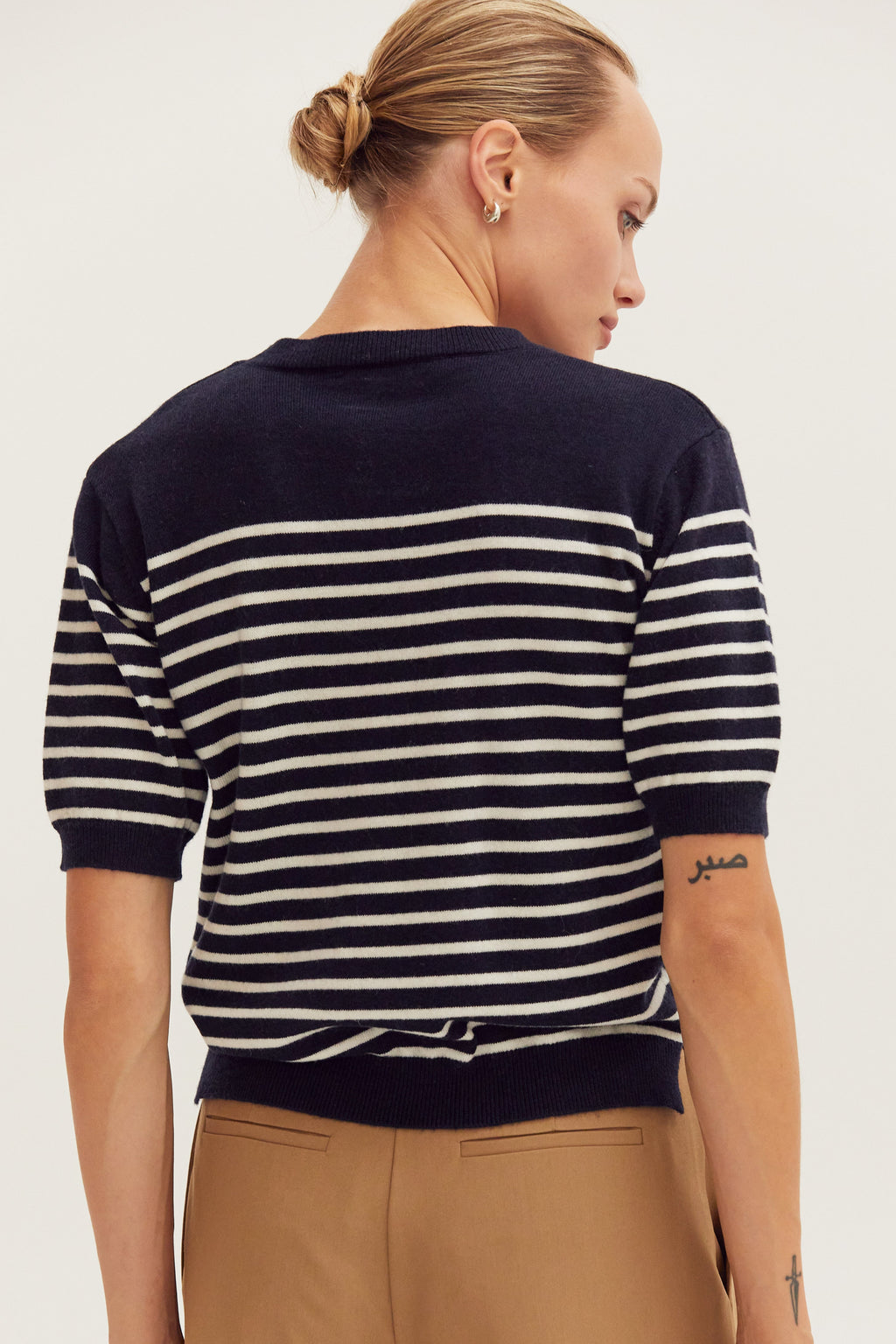 Stripe Short Sleeve Sweater Top