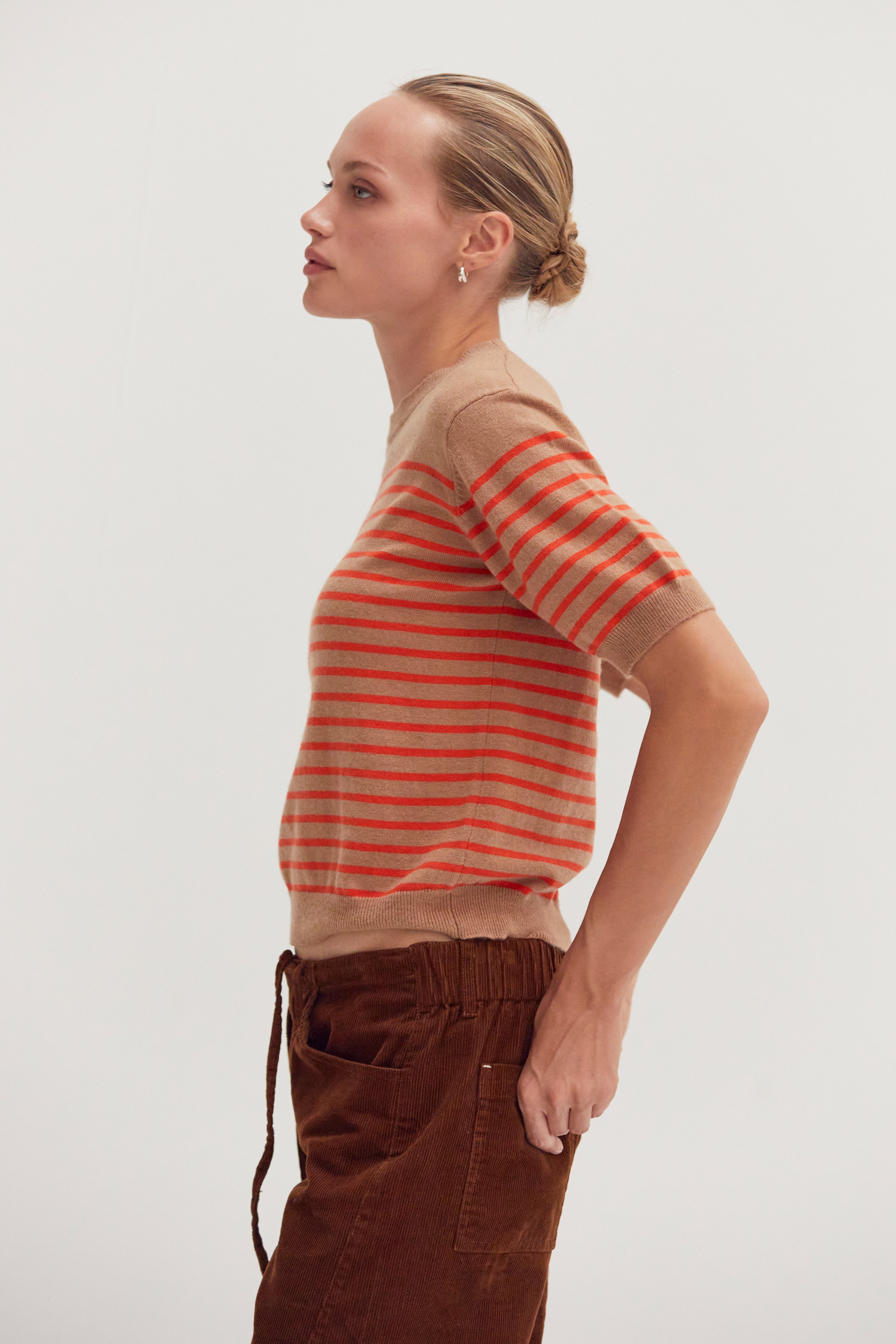 Stripe Short Sleeve Sweater Top