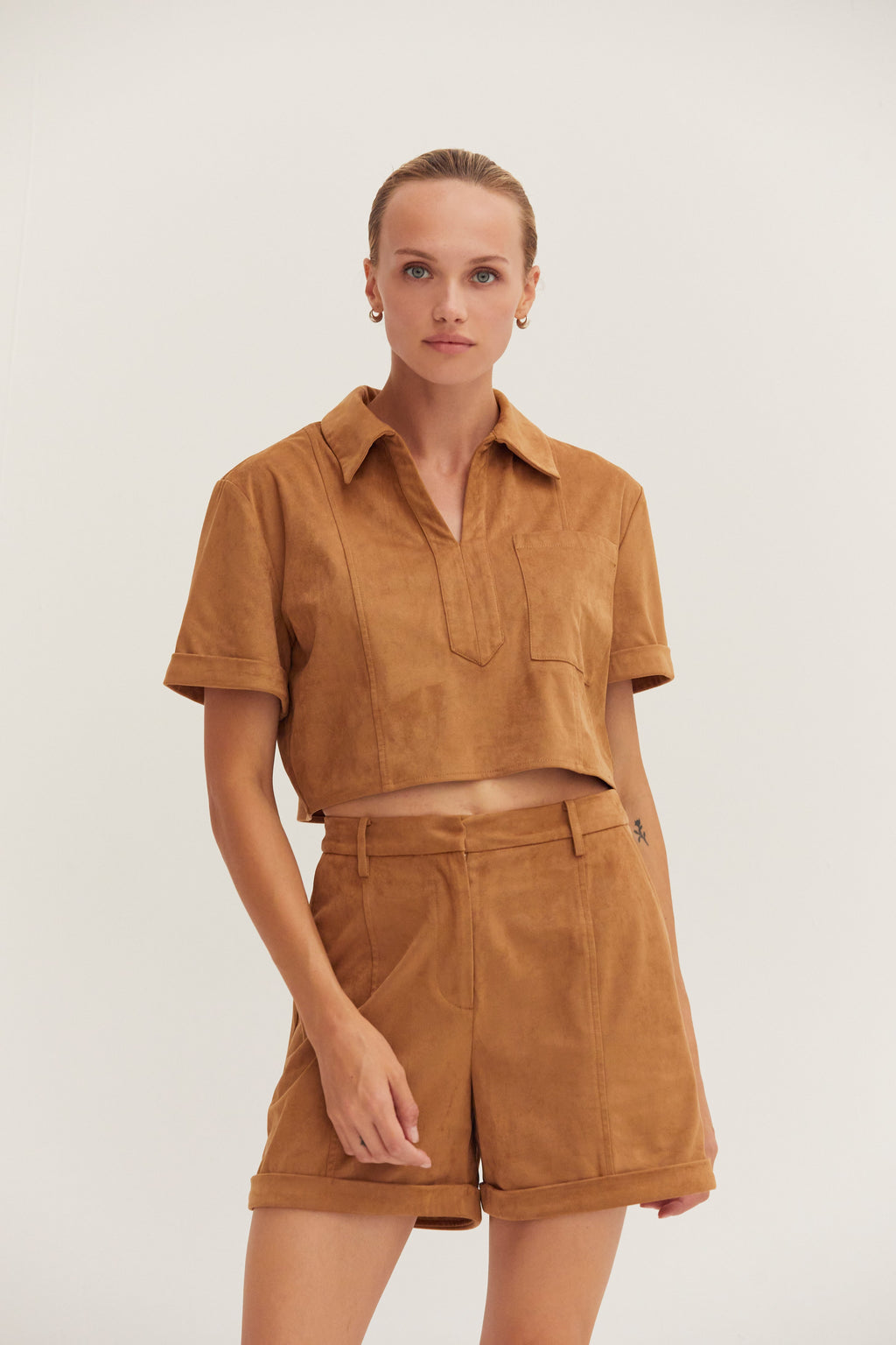 Vegan Suede Cropped Shirt