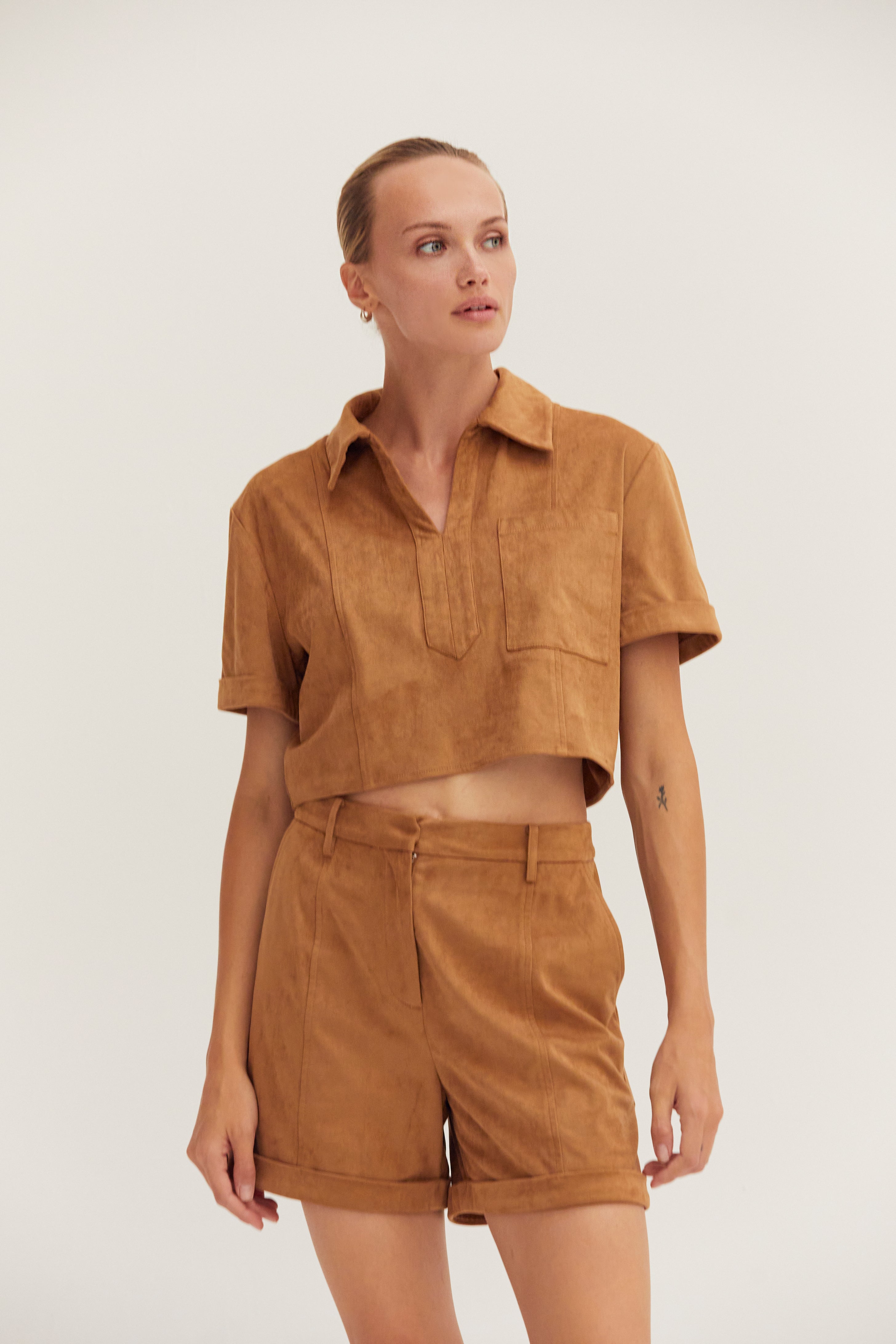 Vegan Suede Cropped Shirt