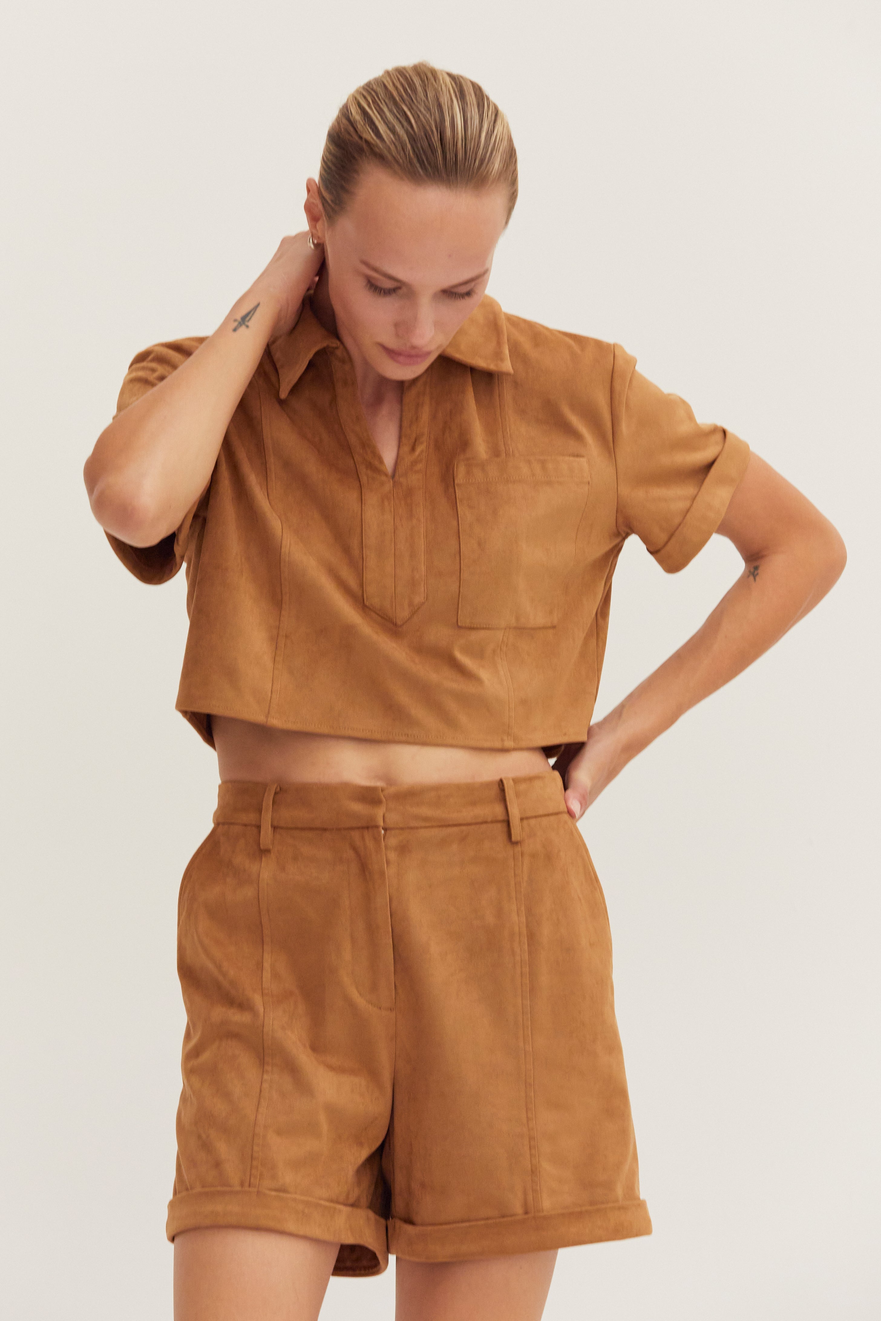 Vegan Suede Cropped Shirt