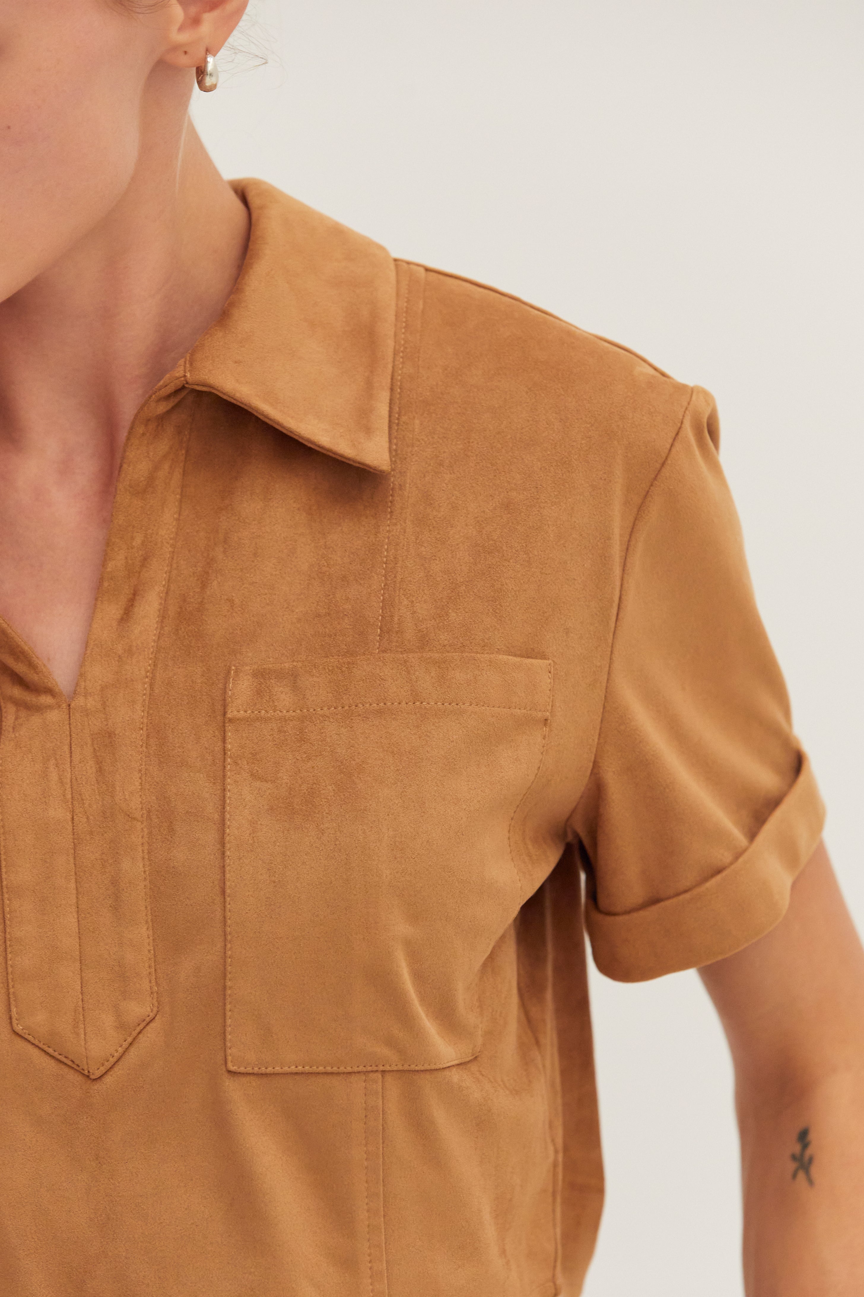 Vegan Suede Cropped Shirt