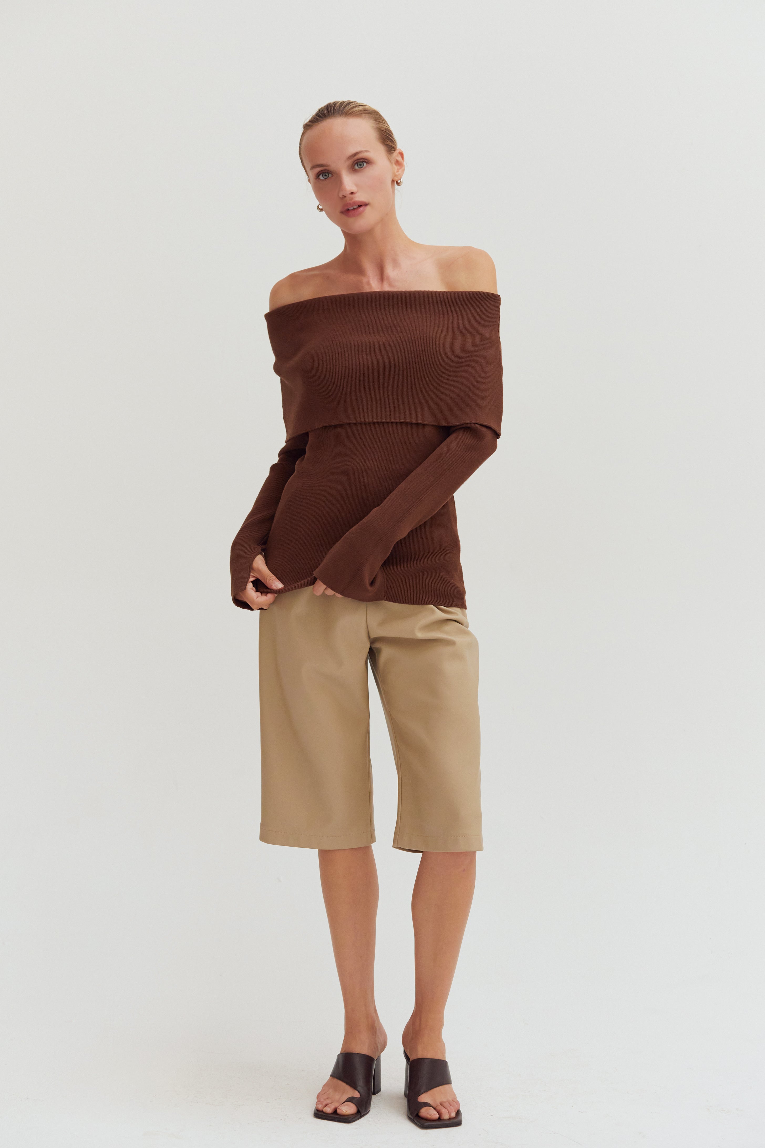 Foldover Off Shoulder Knit Top