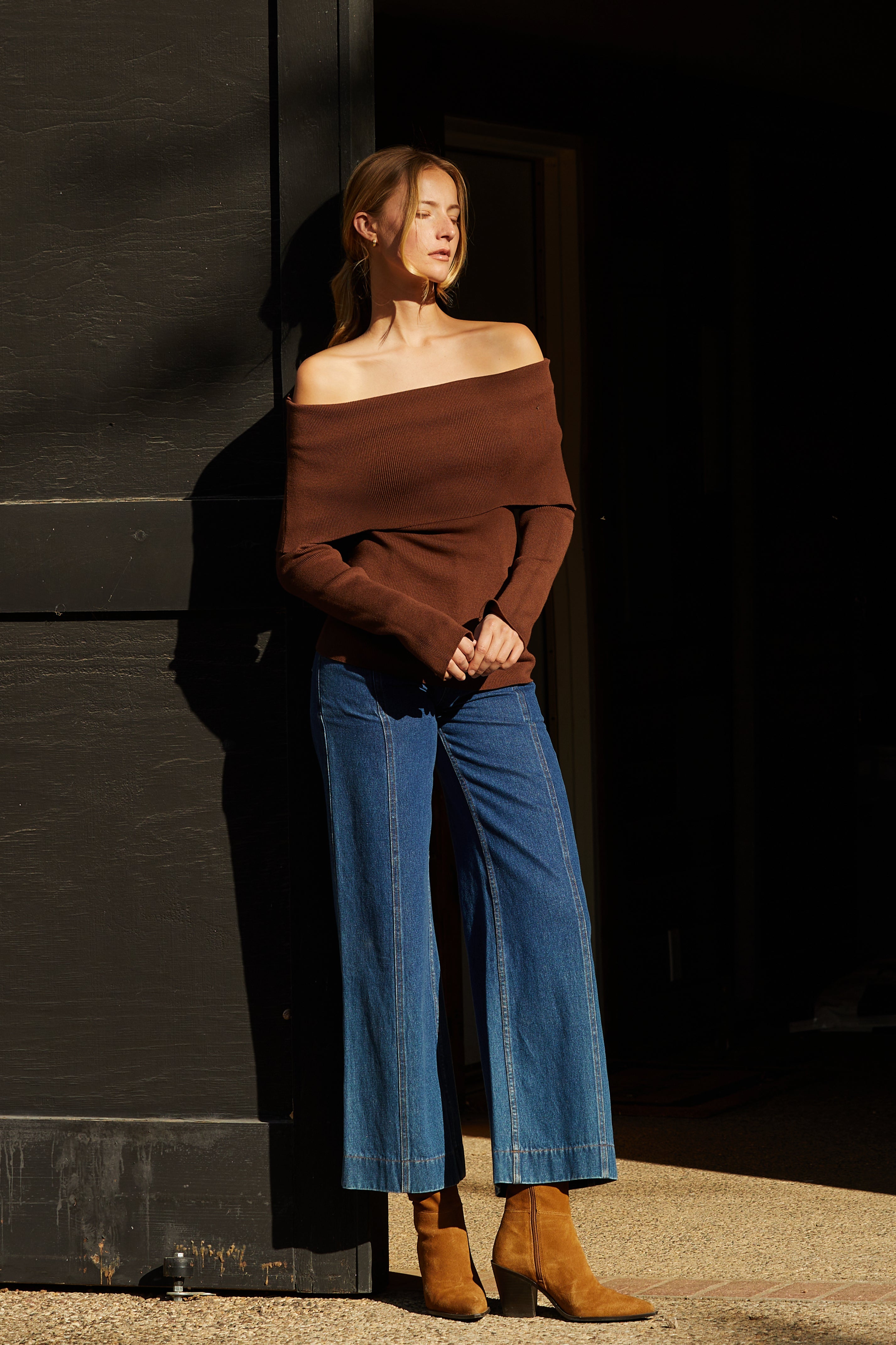 Foldover Off Shoulder Knit Top