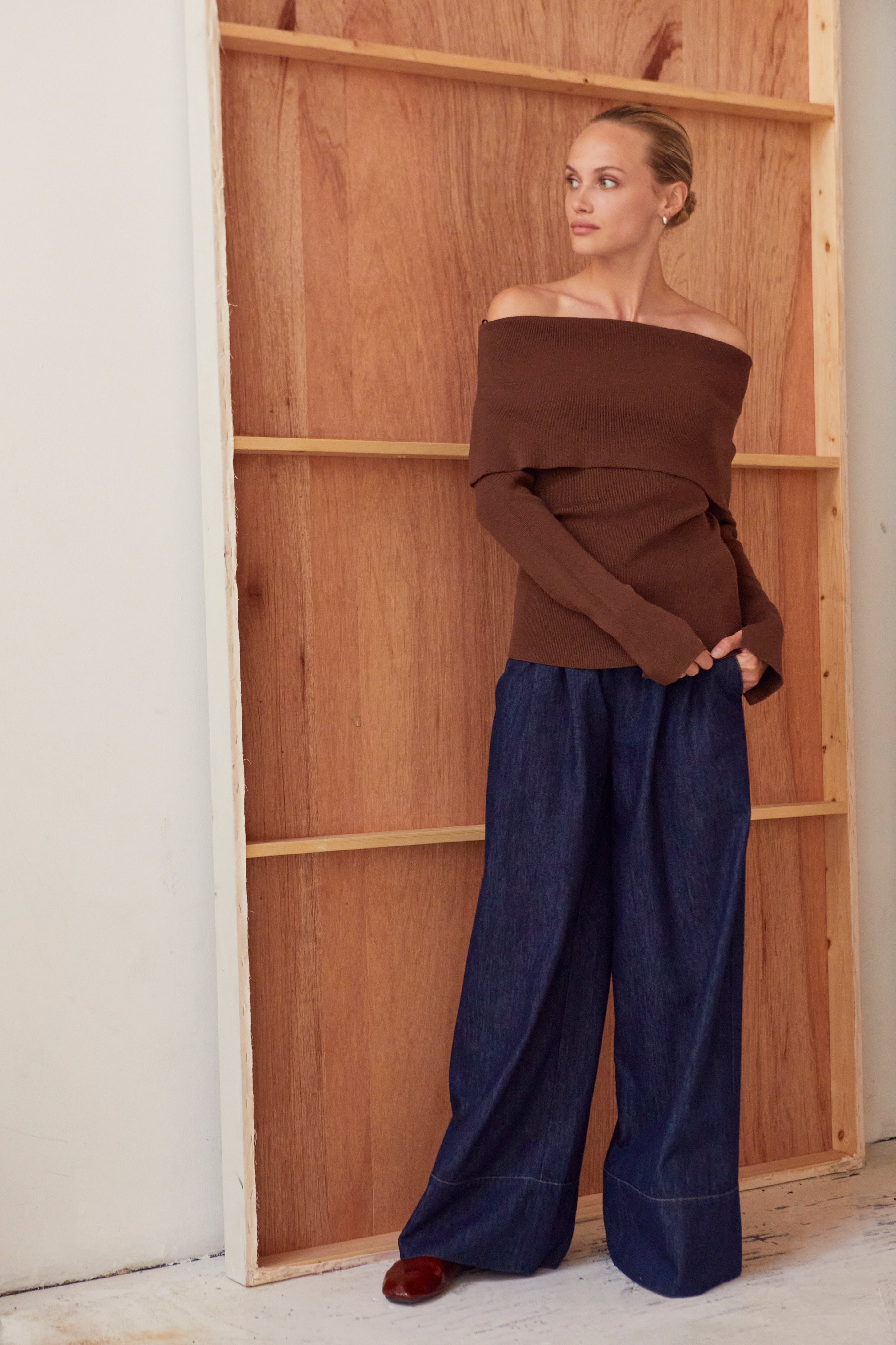 Foldover Off Shoulder Knit Top