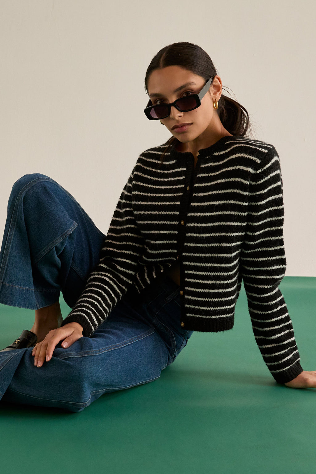 Crew Neck Striped Cardigan