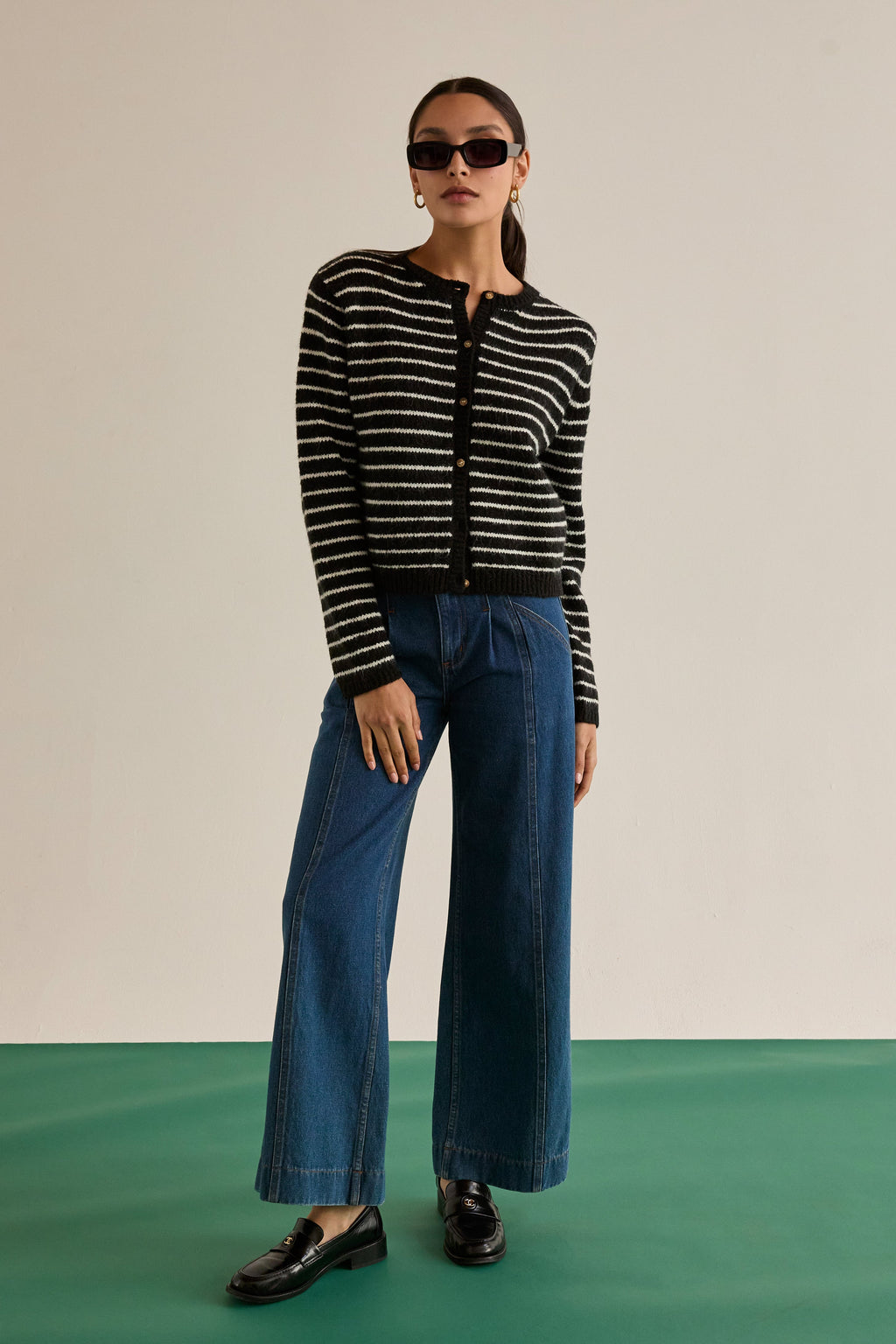 Crew Neck Striped Cardigan