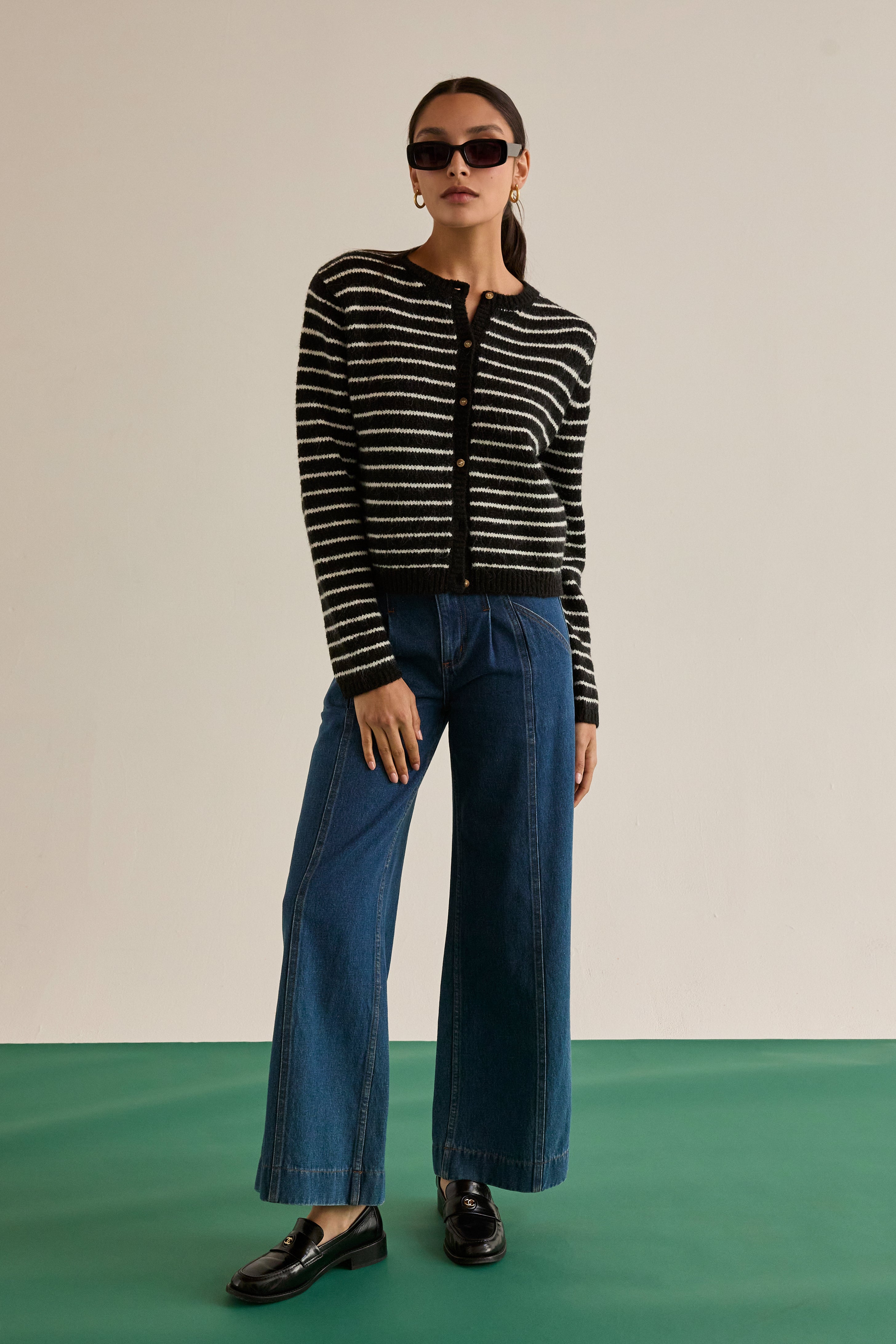 Crew Neck Striped Cardigan