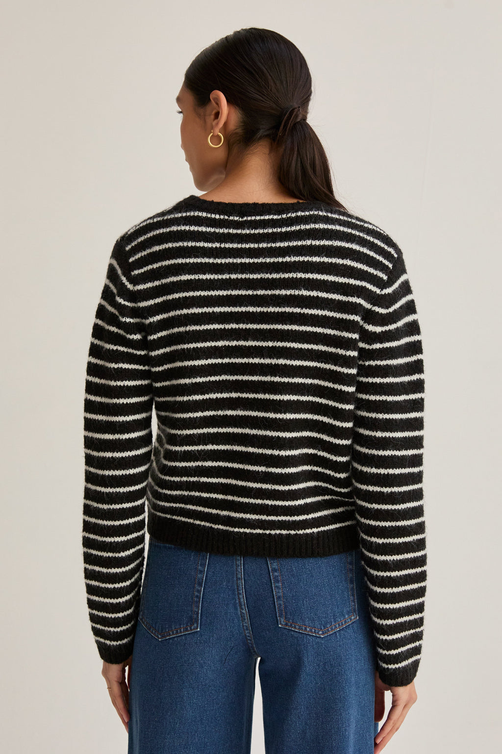 Crew Neck Striped Cardigan