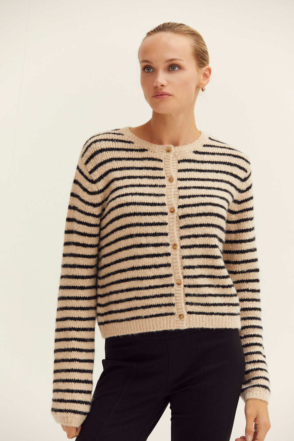 Crew Neck Striped Cardigan