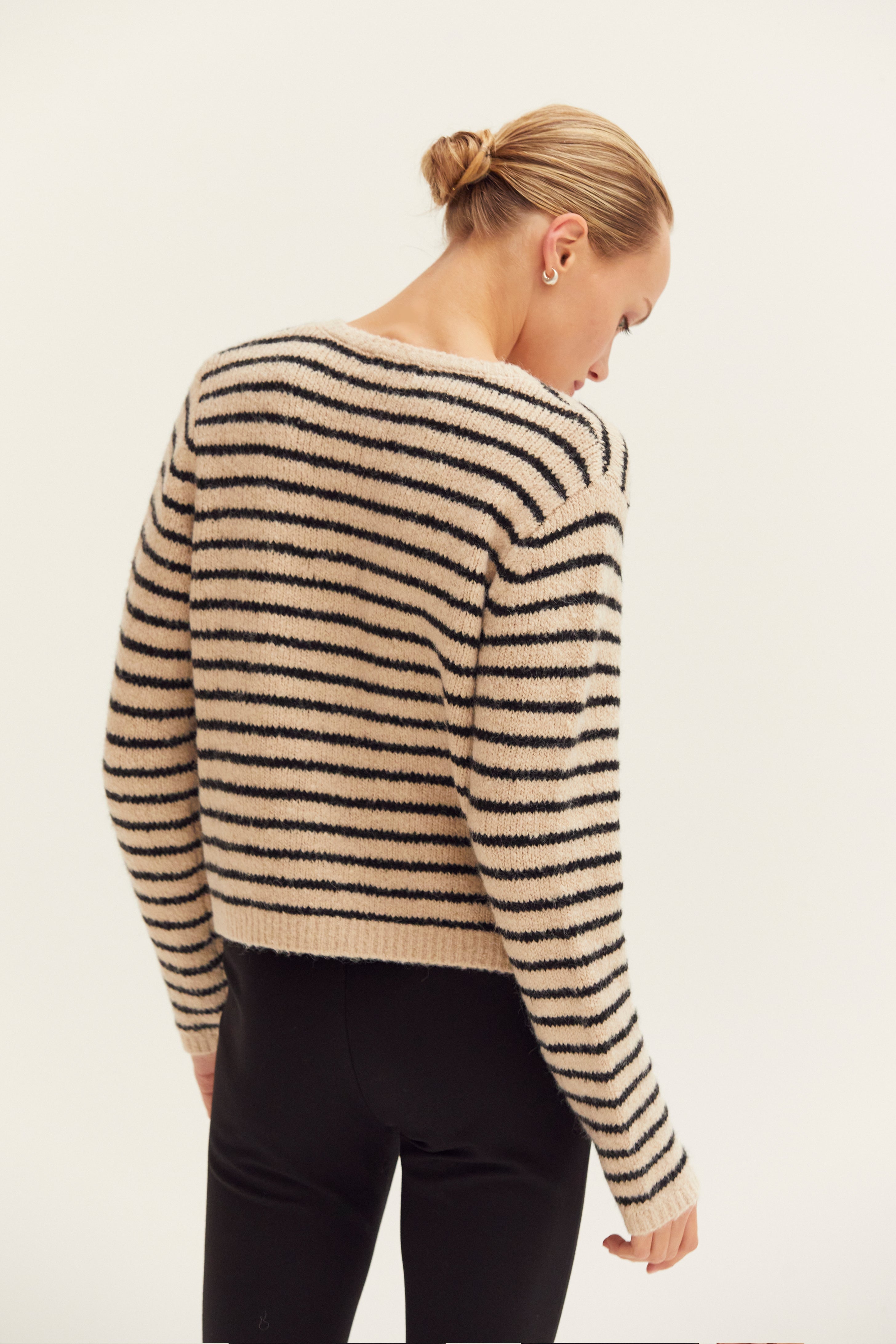 Crew Neck Striped Cardigan