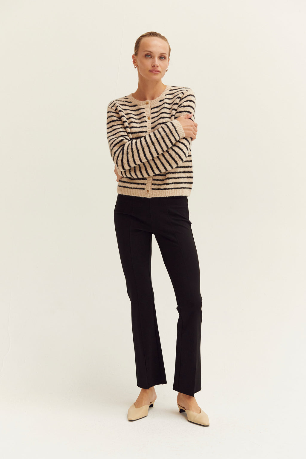 Crew Neck Striped Cardigan