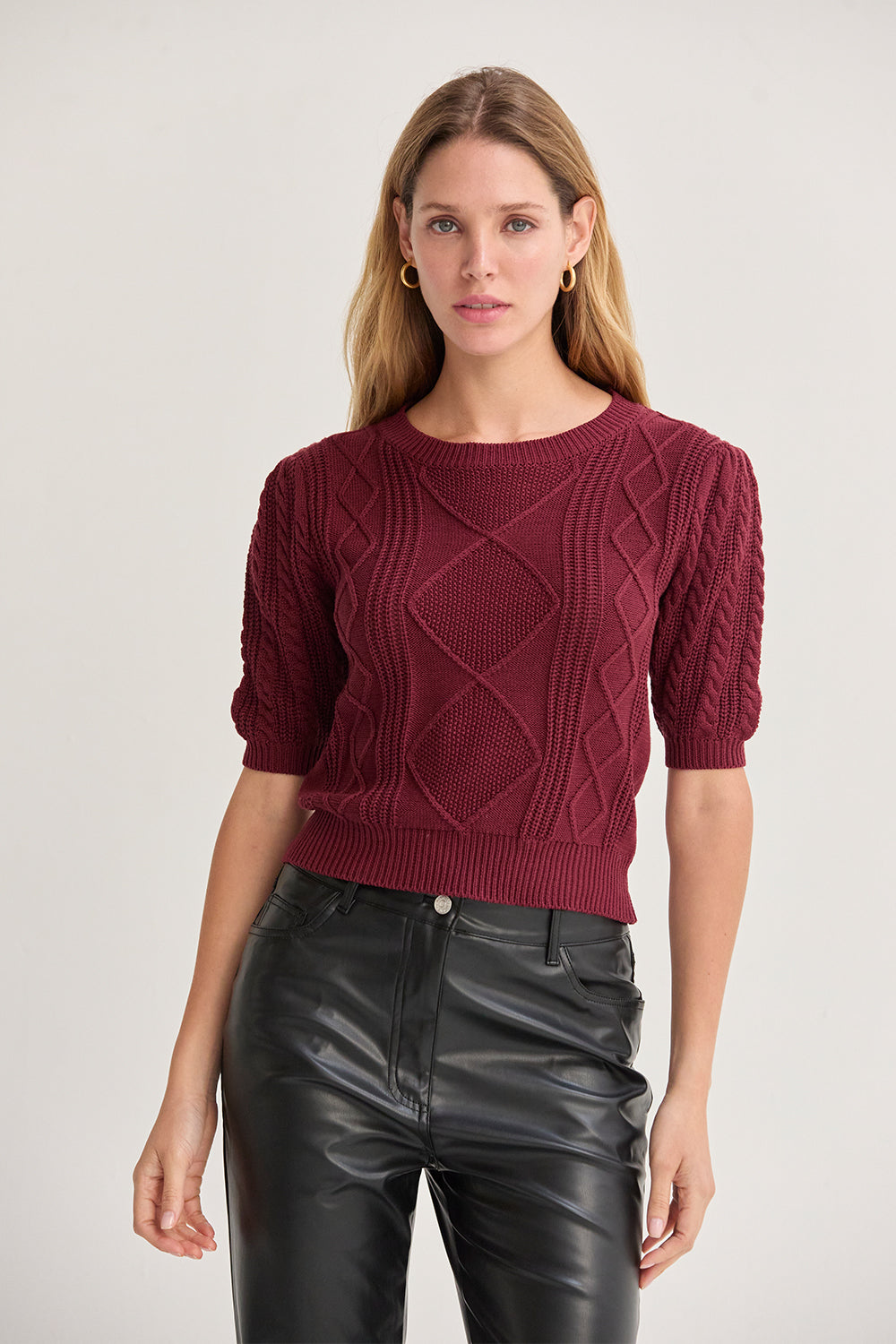 Cable Knit Puff Sleeve Top
