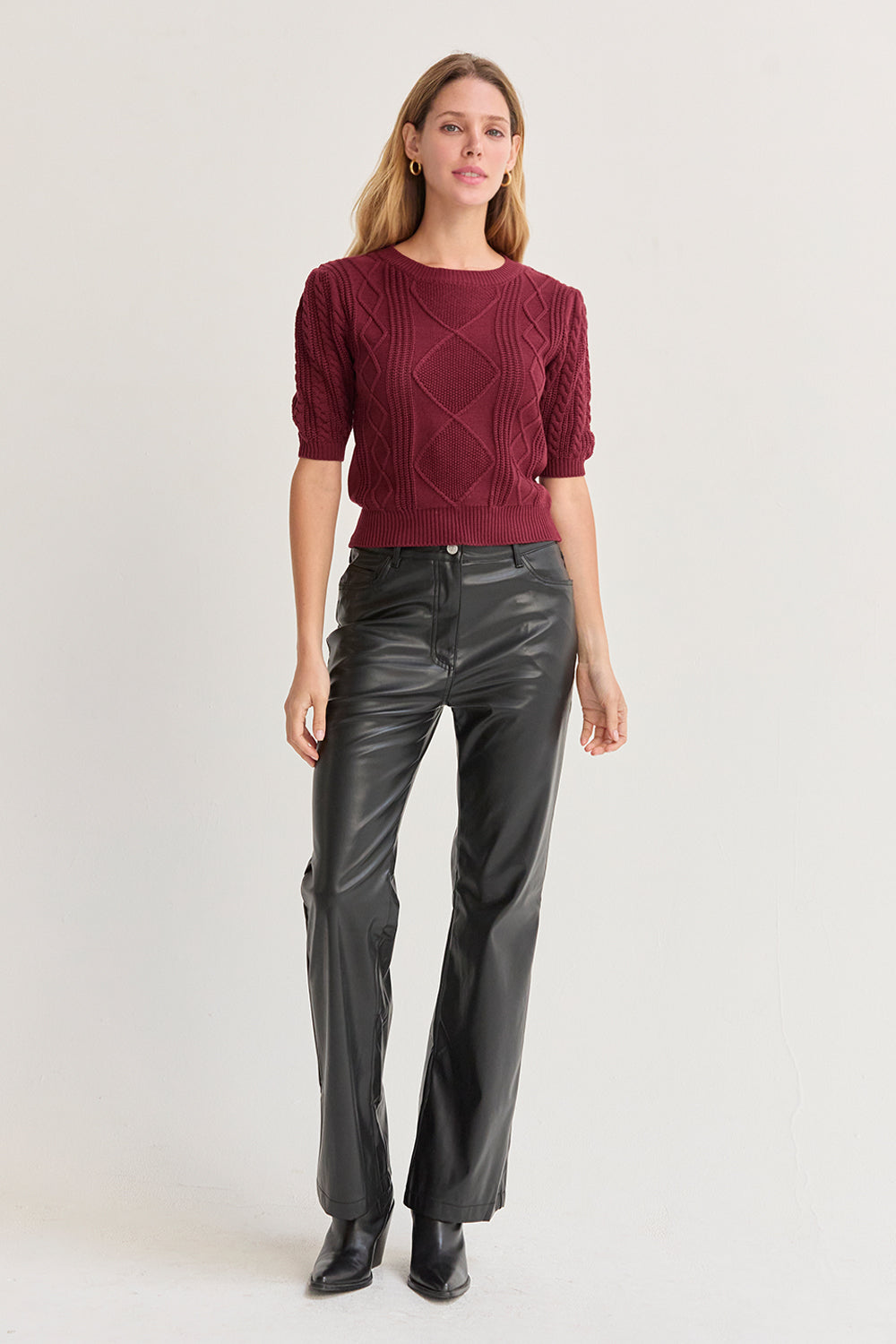 Cable Knit Puff Sleeve Top