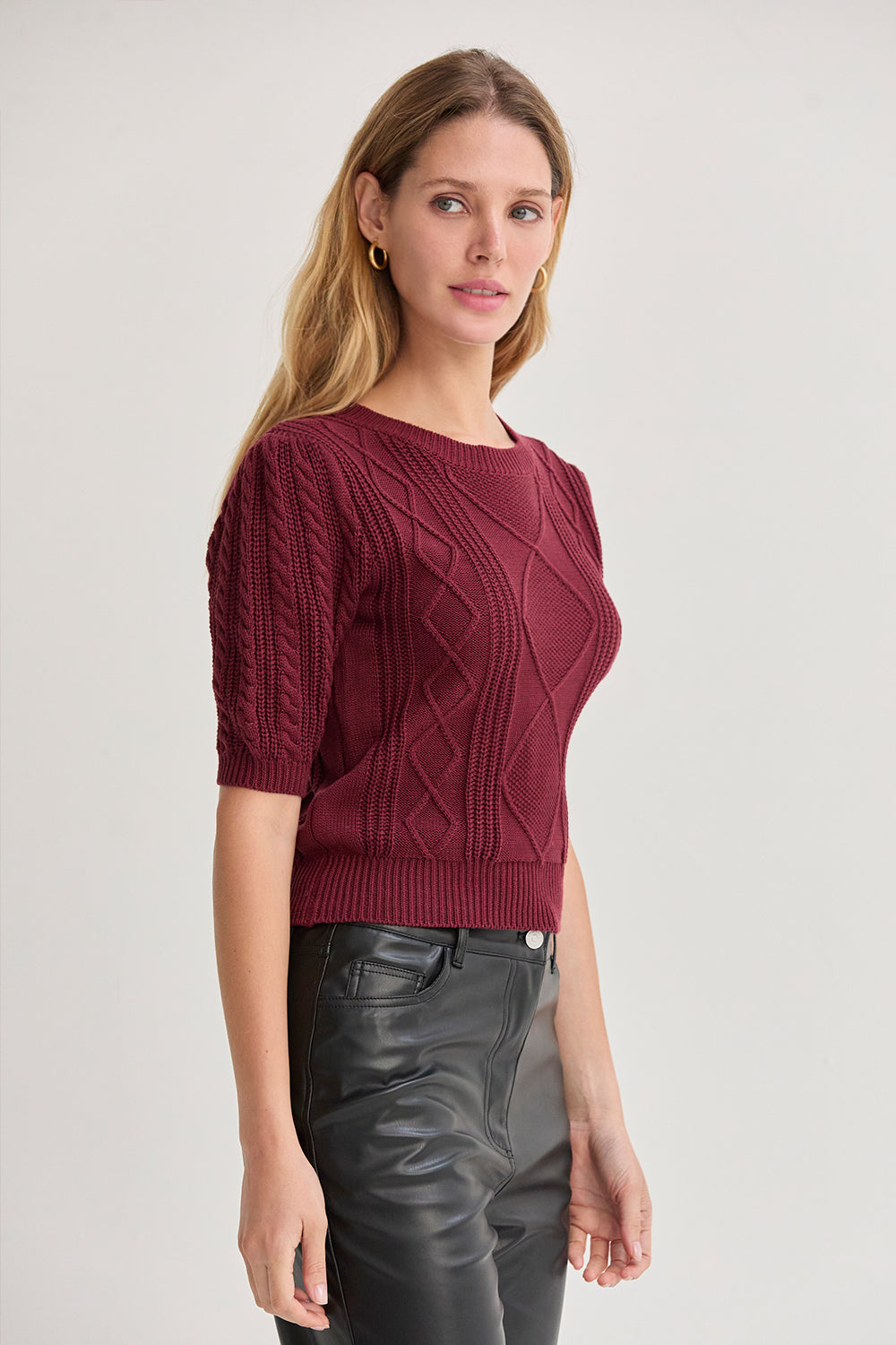 Cable Knit Puff Sleeve Top