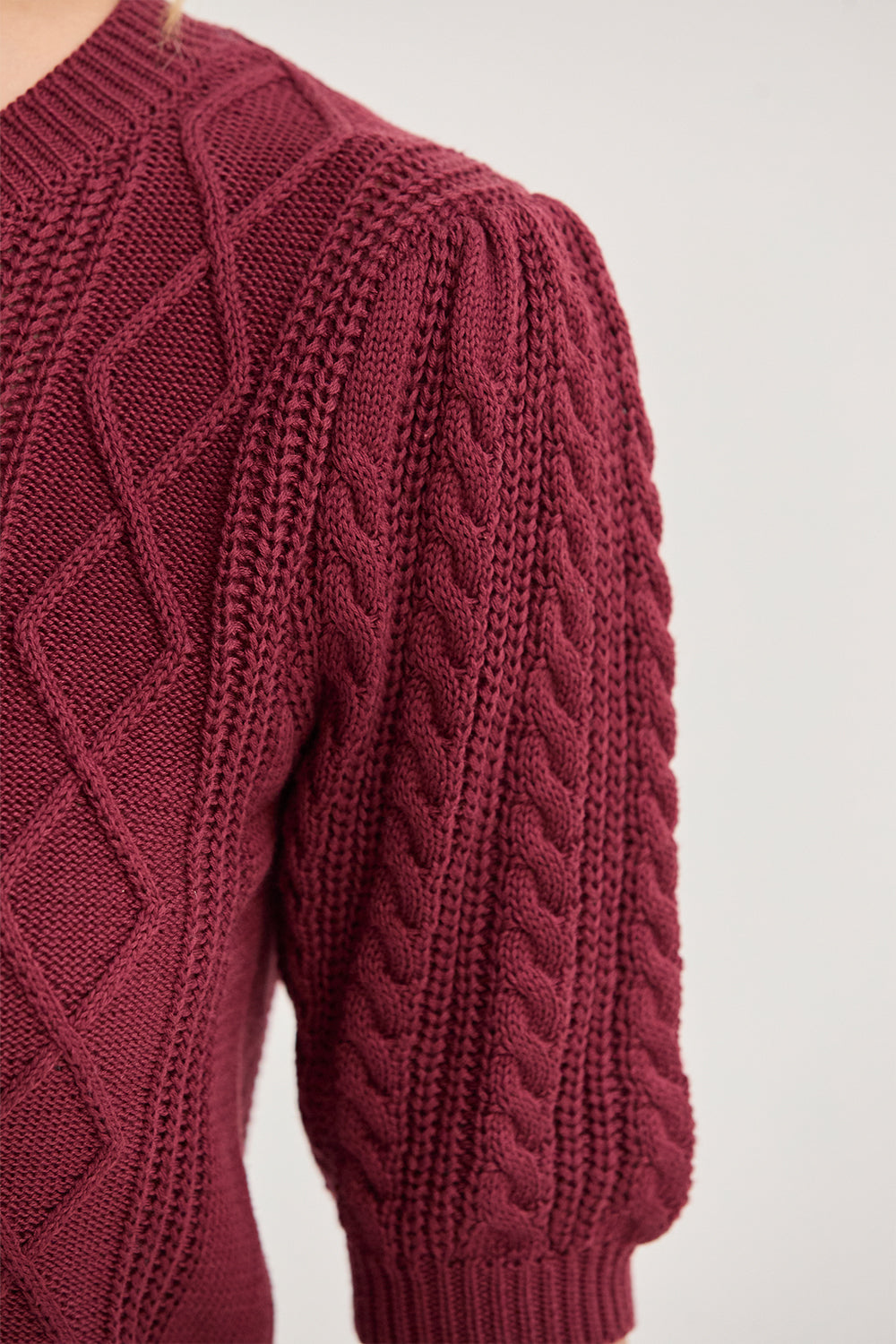 Cable Knit Puff Sleeve Top