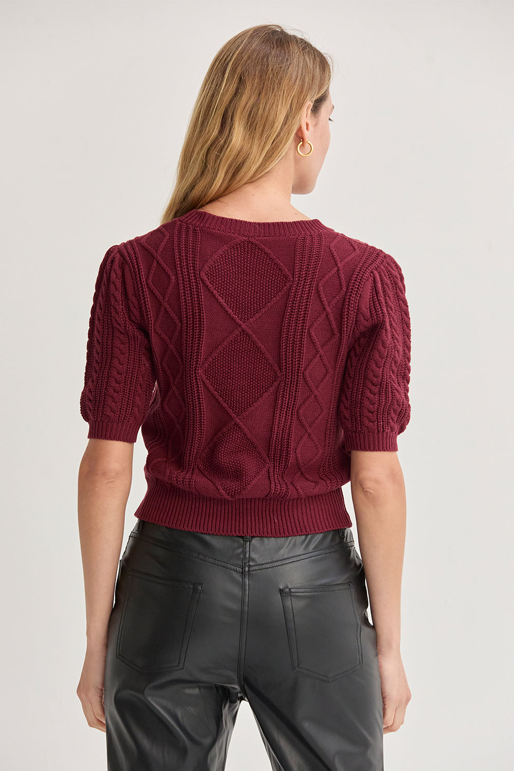 Cable Knit Puff Sleeve Top
