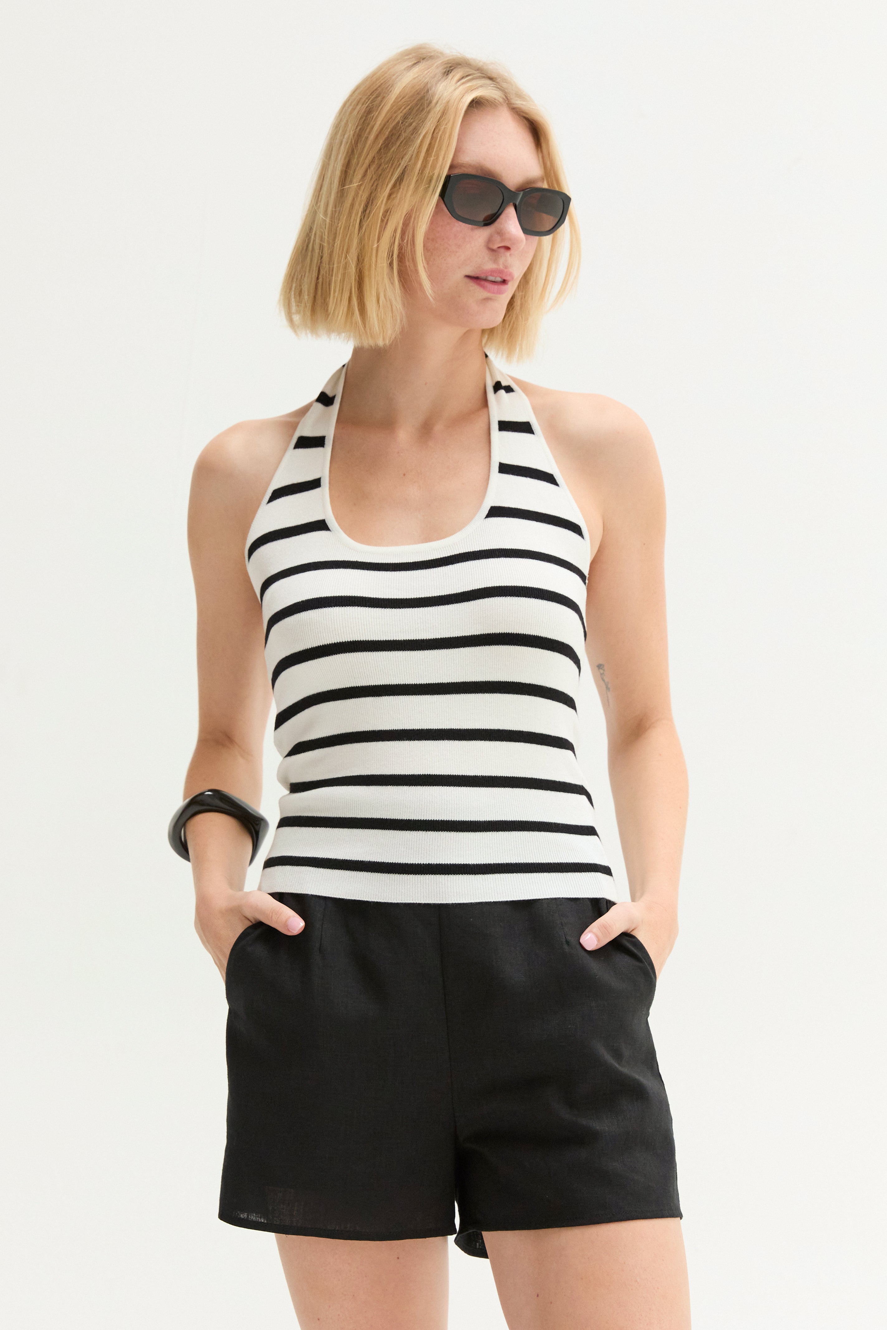 Halter Stripe Knit Top