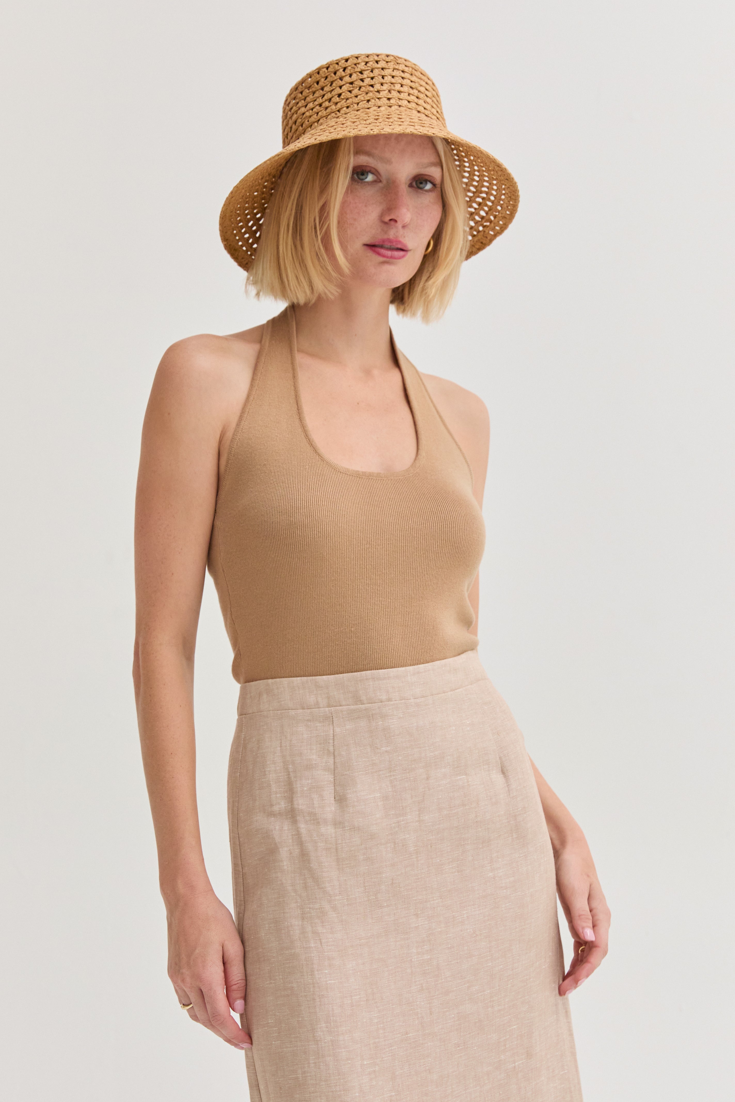 Halter Ribbed Knit Top