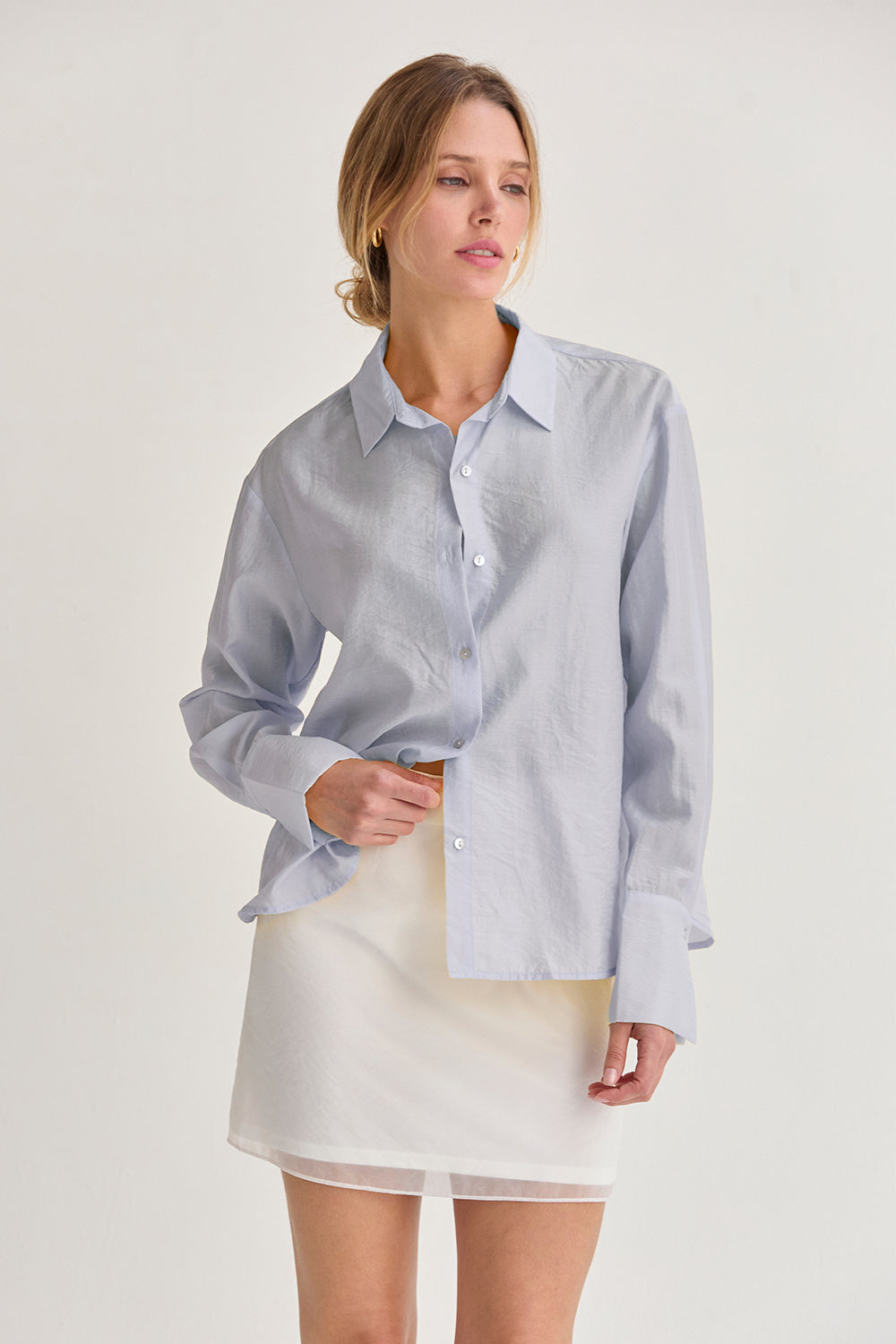 Crinkled Tencel Button Up Shirt