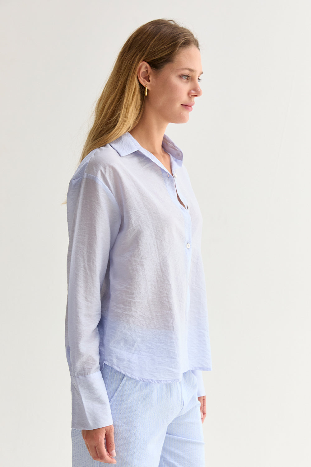 Crinkled Tencel Button Up Shirt