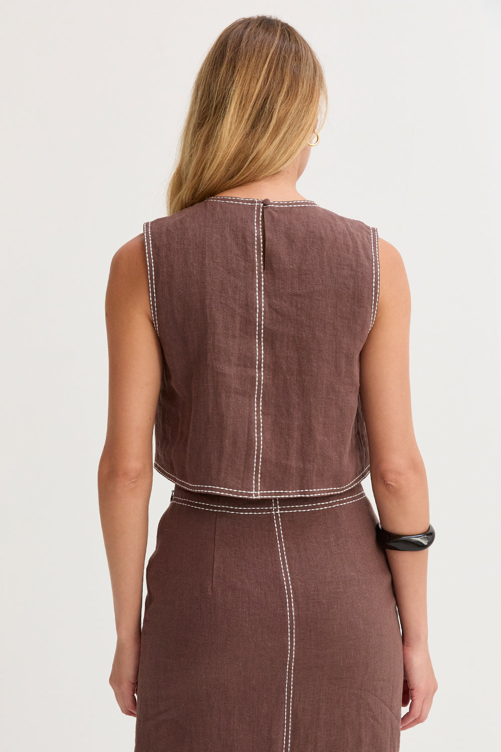 Contrast Stitch Linen Crop Top