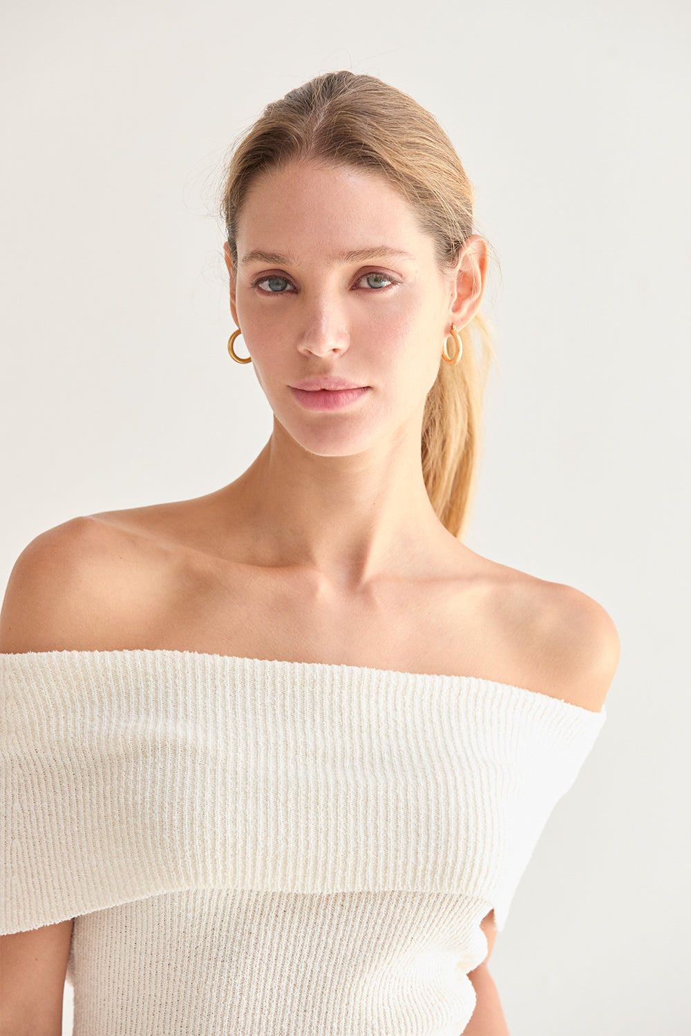 Off Shoulder Ribbed Knit Top