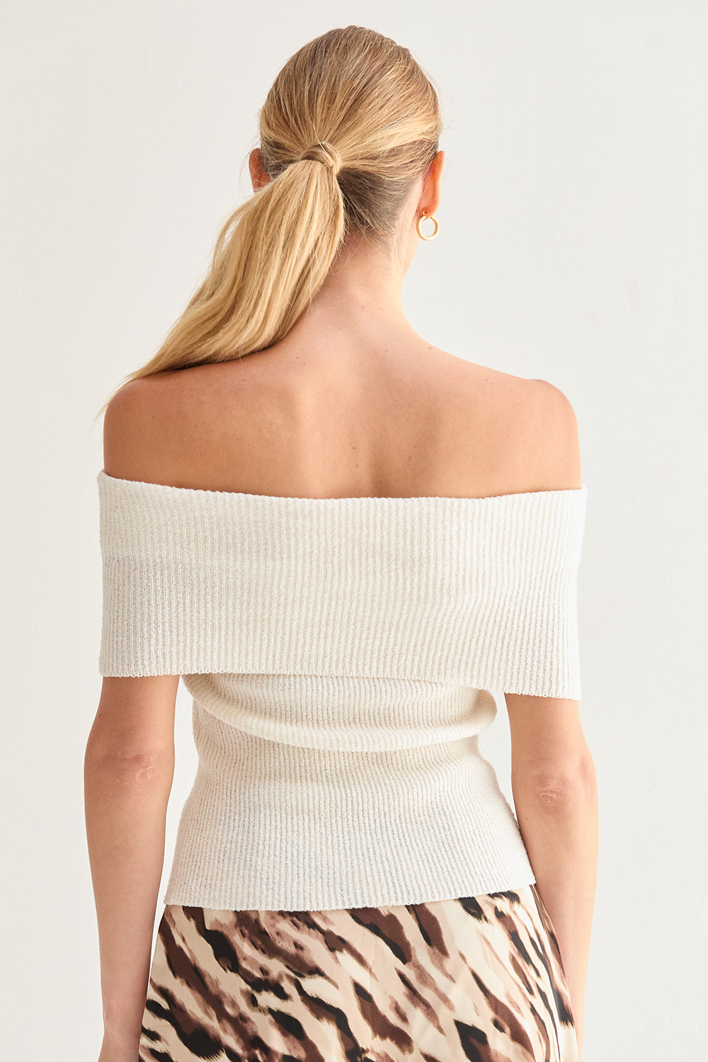Off Shoulder Ribbed Knit Top