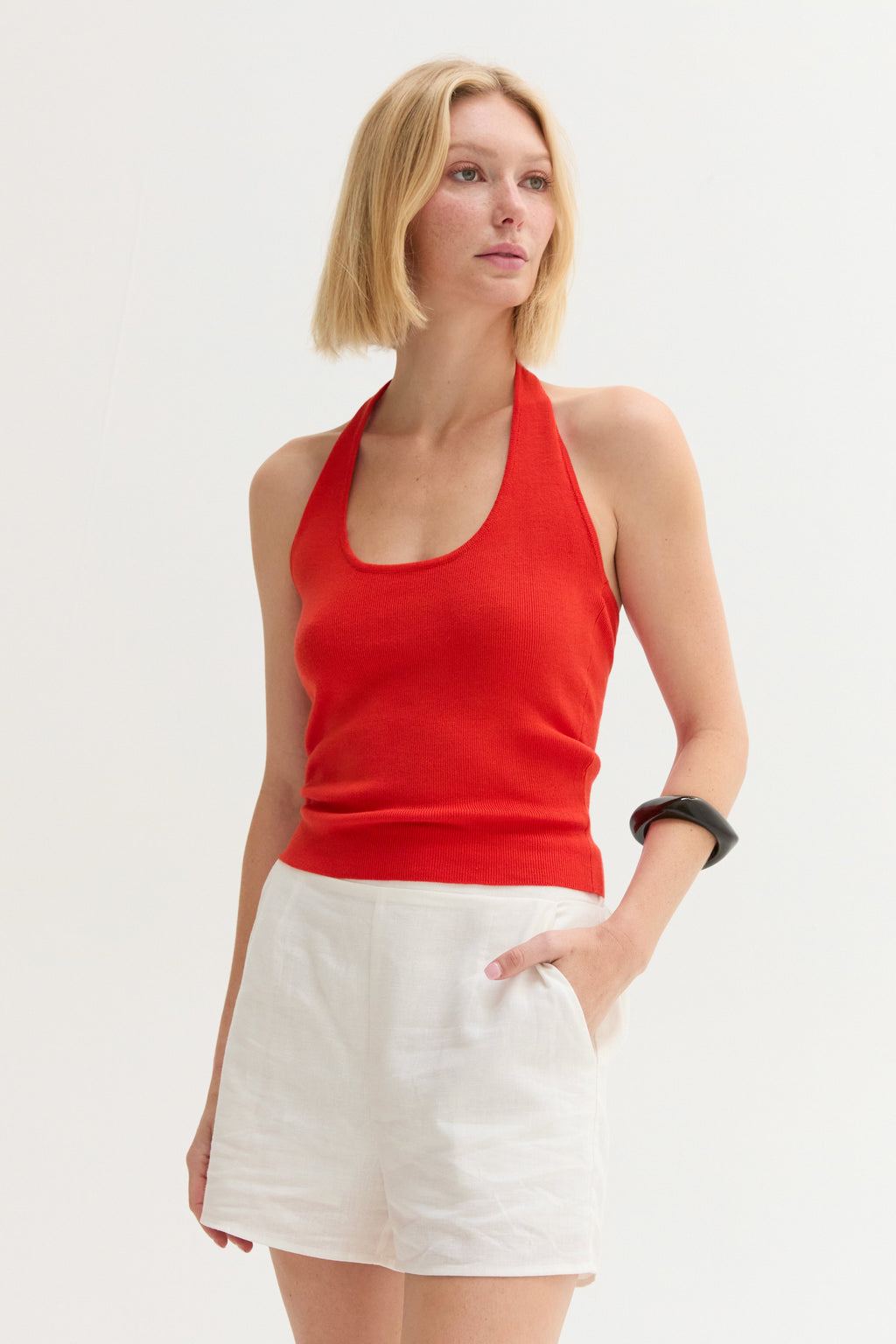 Halter Ribbed Knit Top