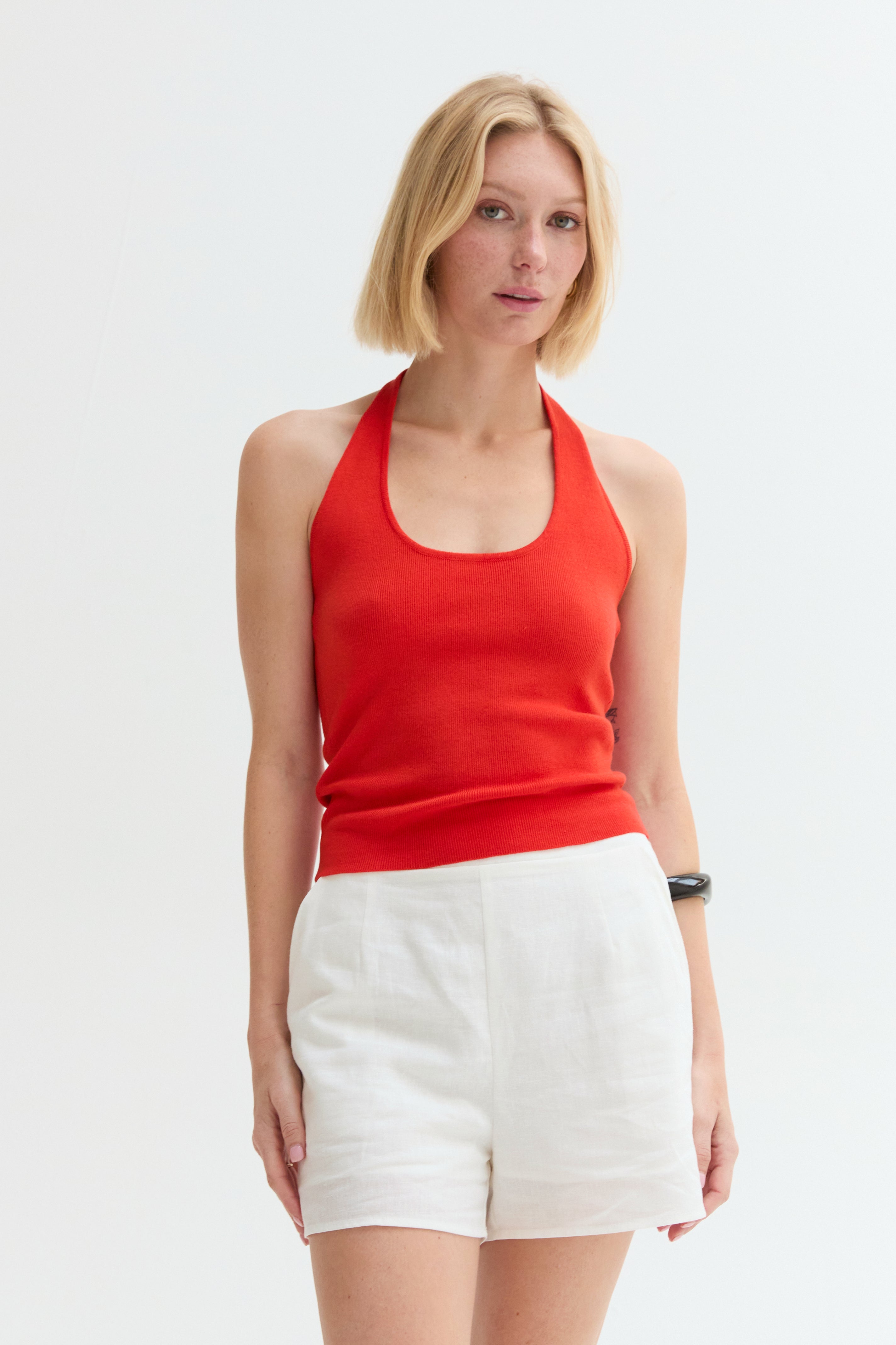 Halter Ribbed Knit Top
