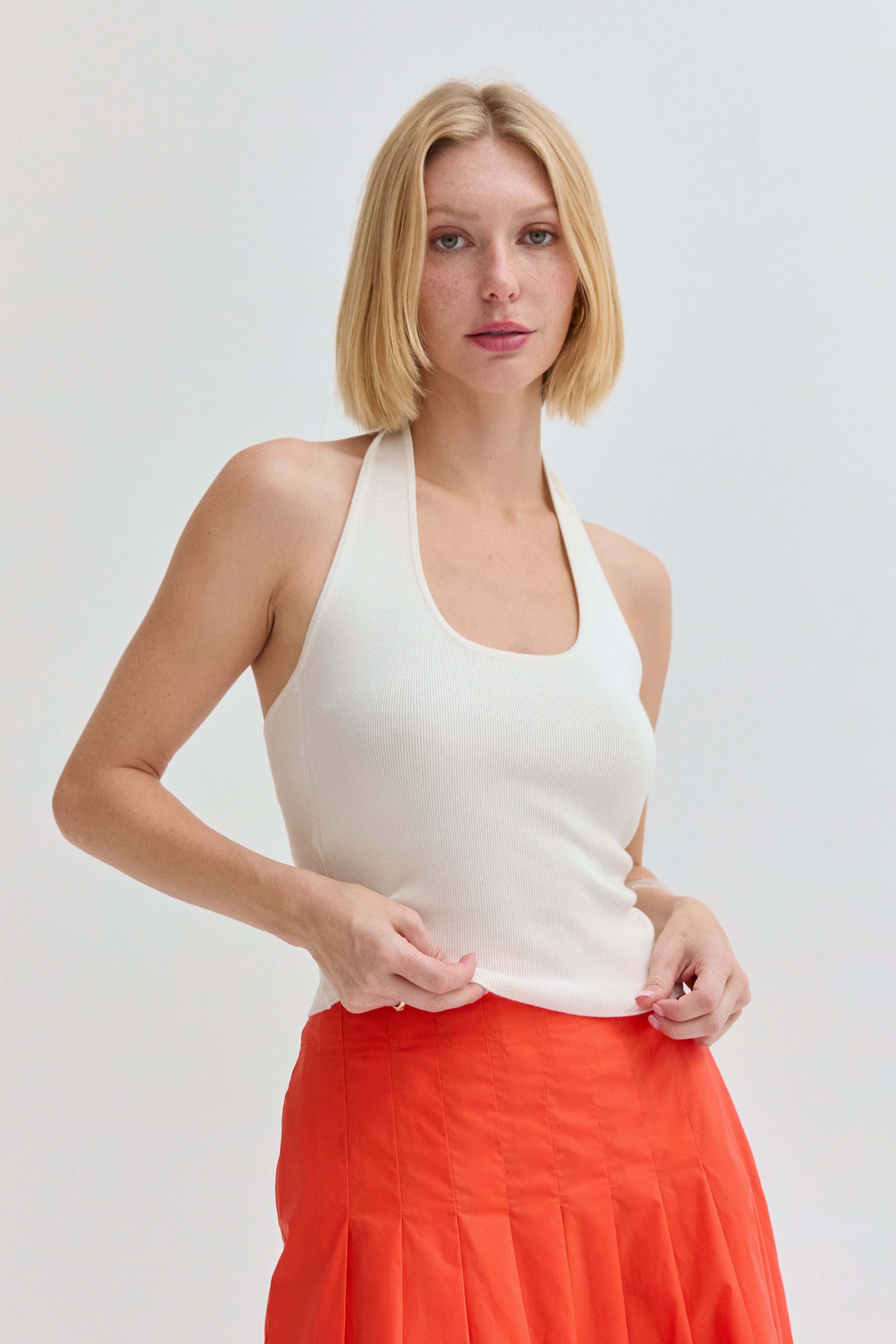 Halter Ribbed Knit Top