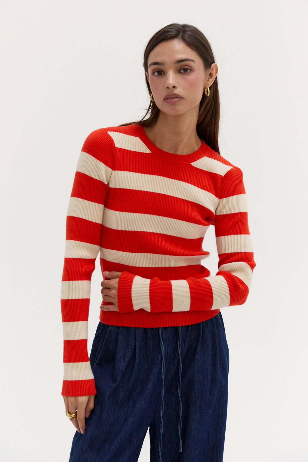 Striped Long Sleeve Ribbed Knit Top