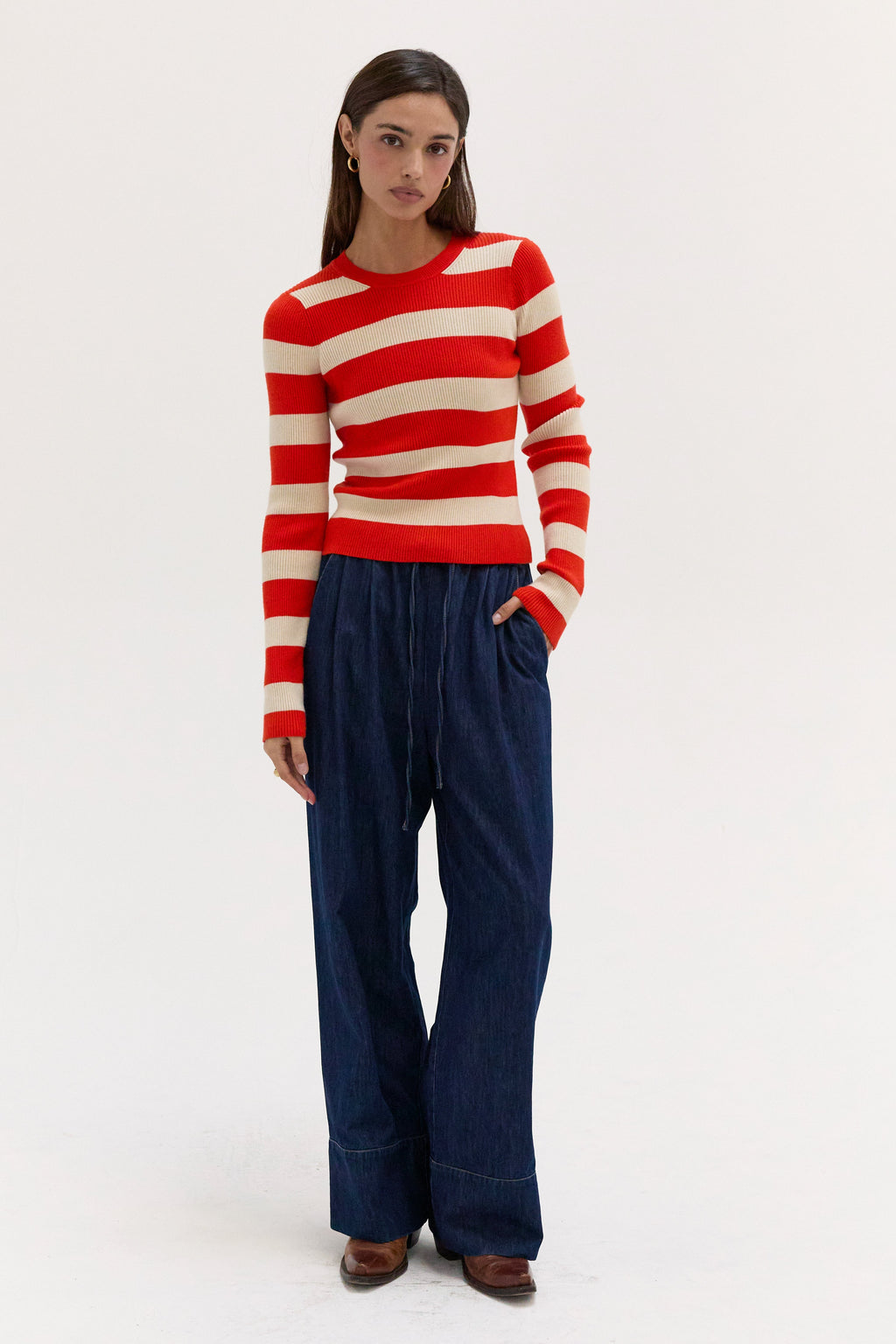Striped Long Sleeve Ribbed Knit Top