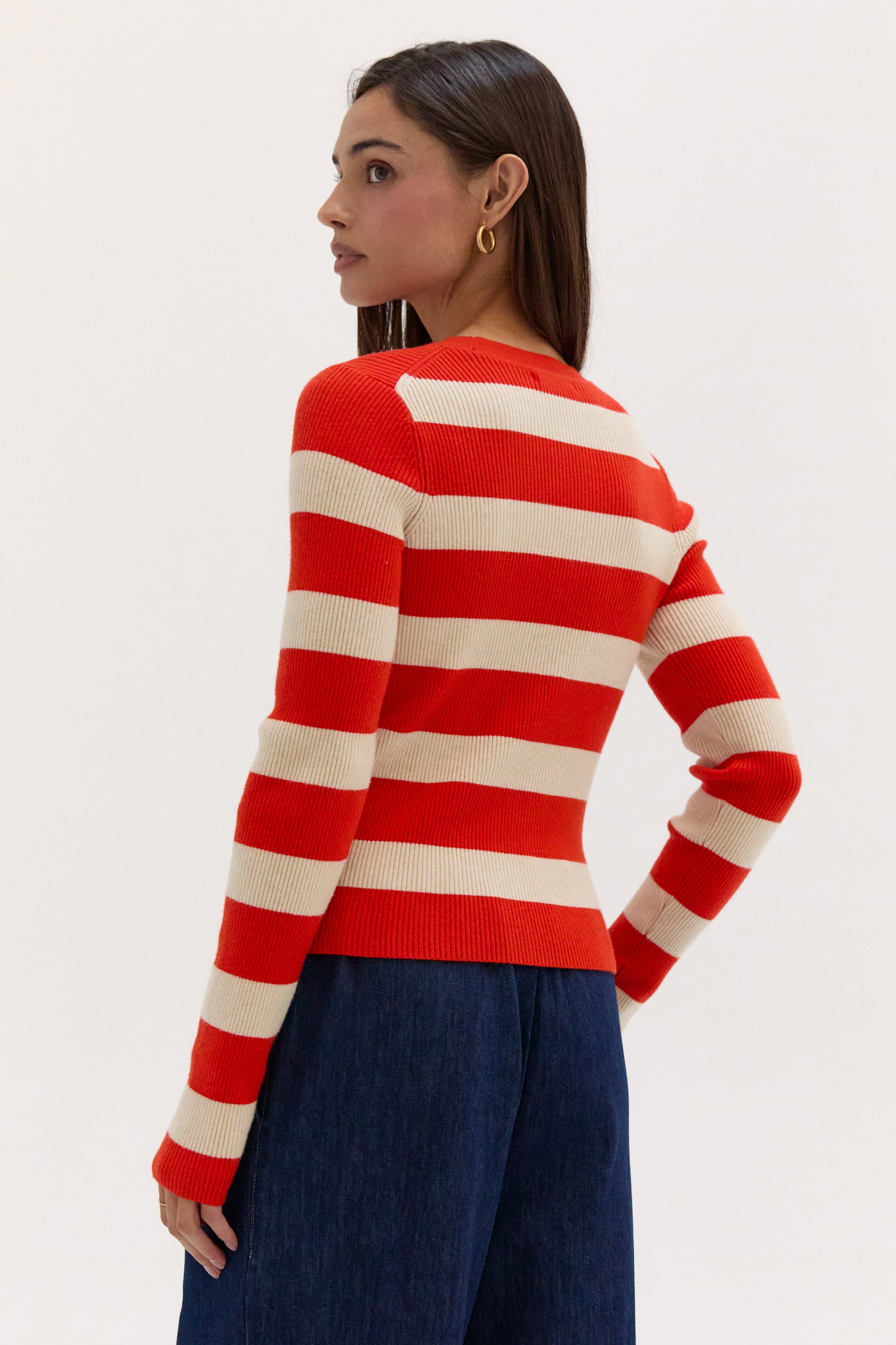Striped Long Sleeve Ribbed Knit Top
