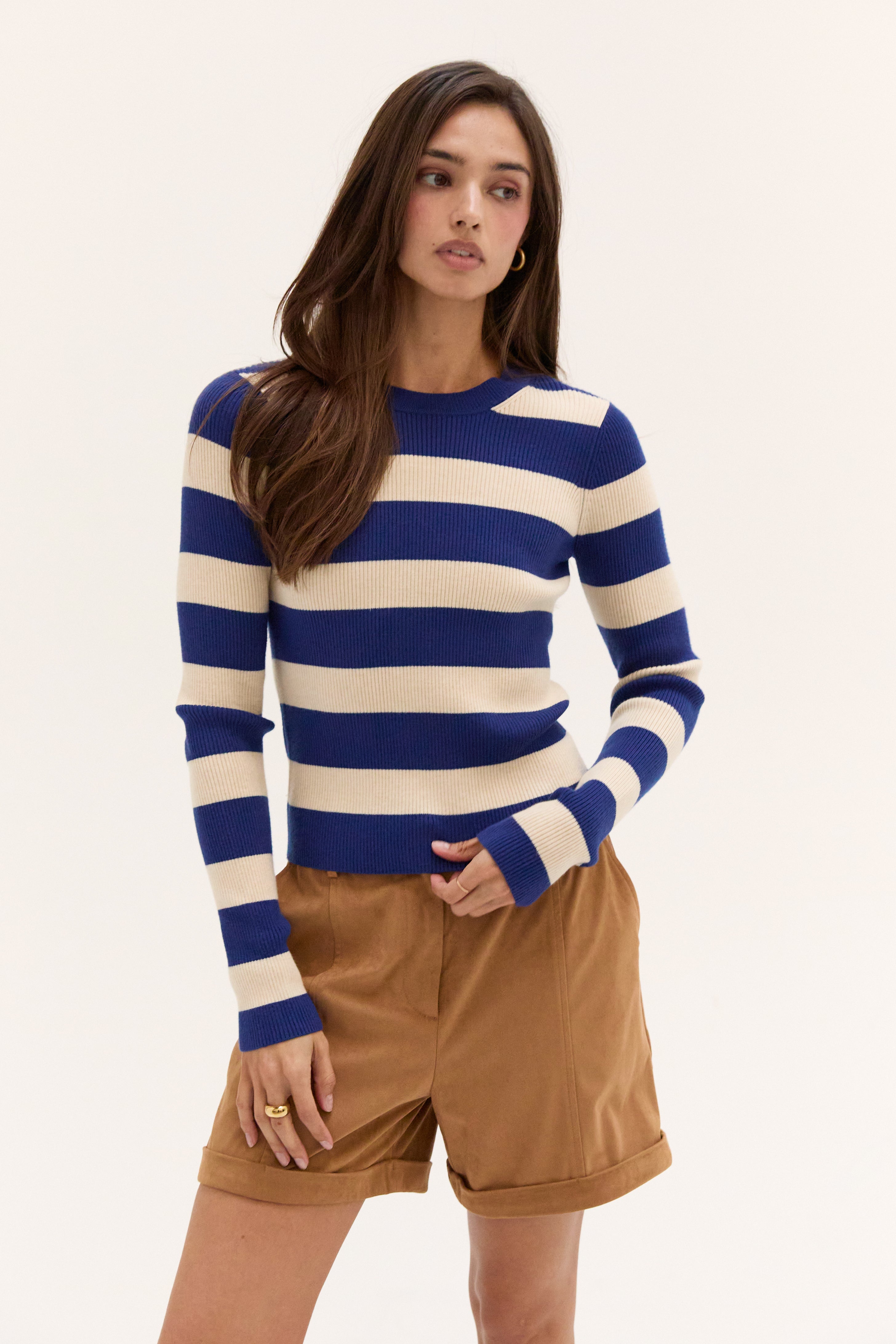 Striped Long Sleeve Ribbed Knit Top