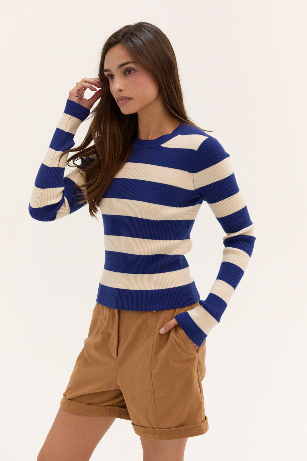 Striped Long Sleeve Ribbed Knit Top