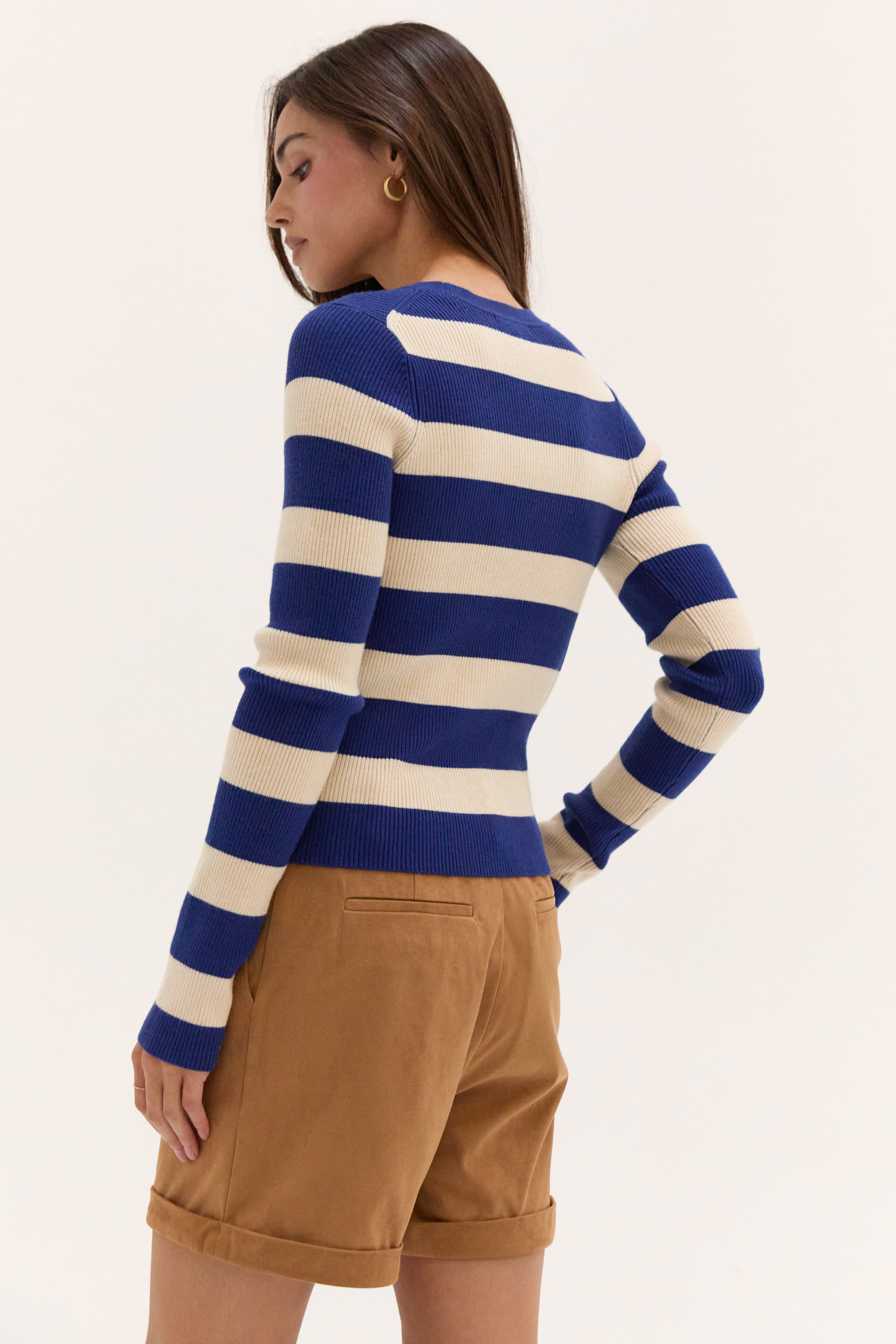 Striped Long Sleeve Ribbed Knit Top