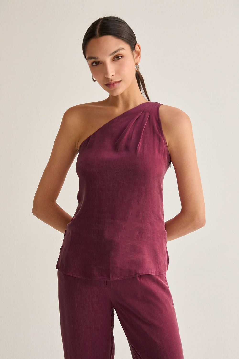 One Shoulder Cupro Sleeveless Blouse