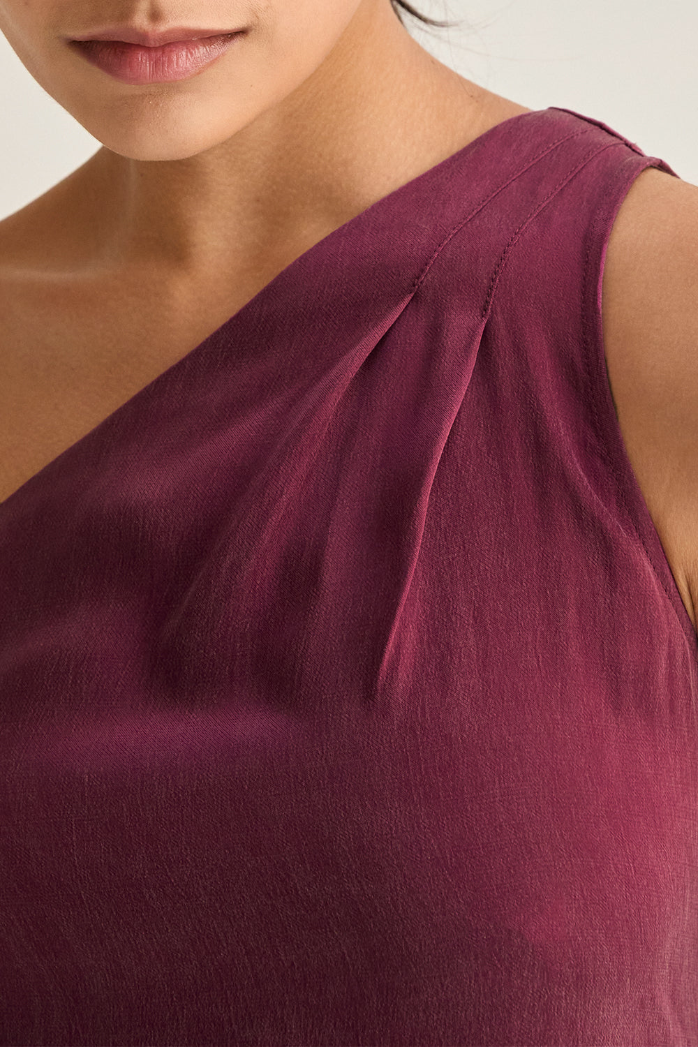 One Shoulder Cupro Sleeveless Blouse