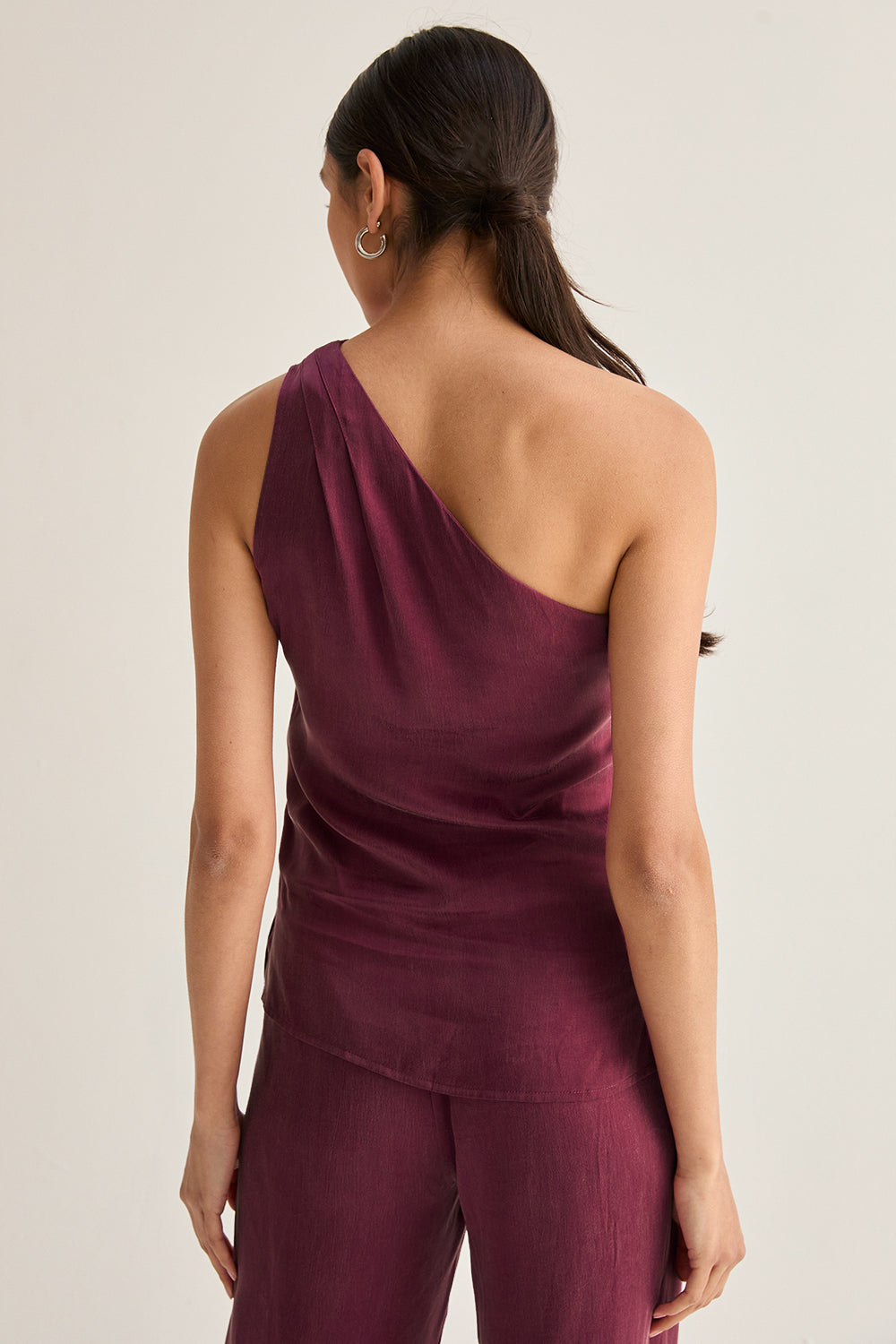One Shoulder Cupro Sleeveless Blouse