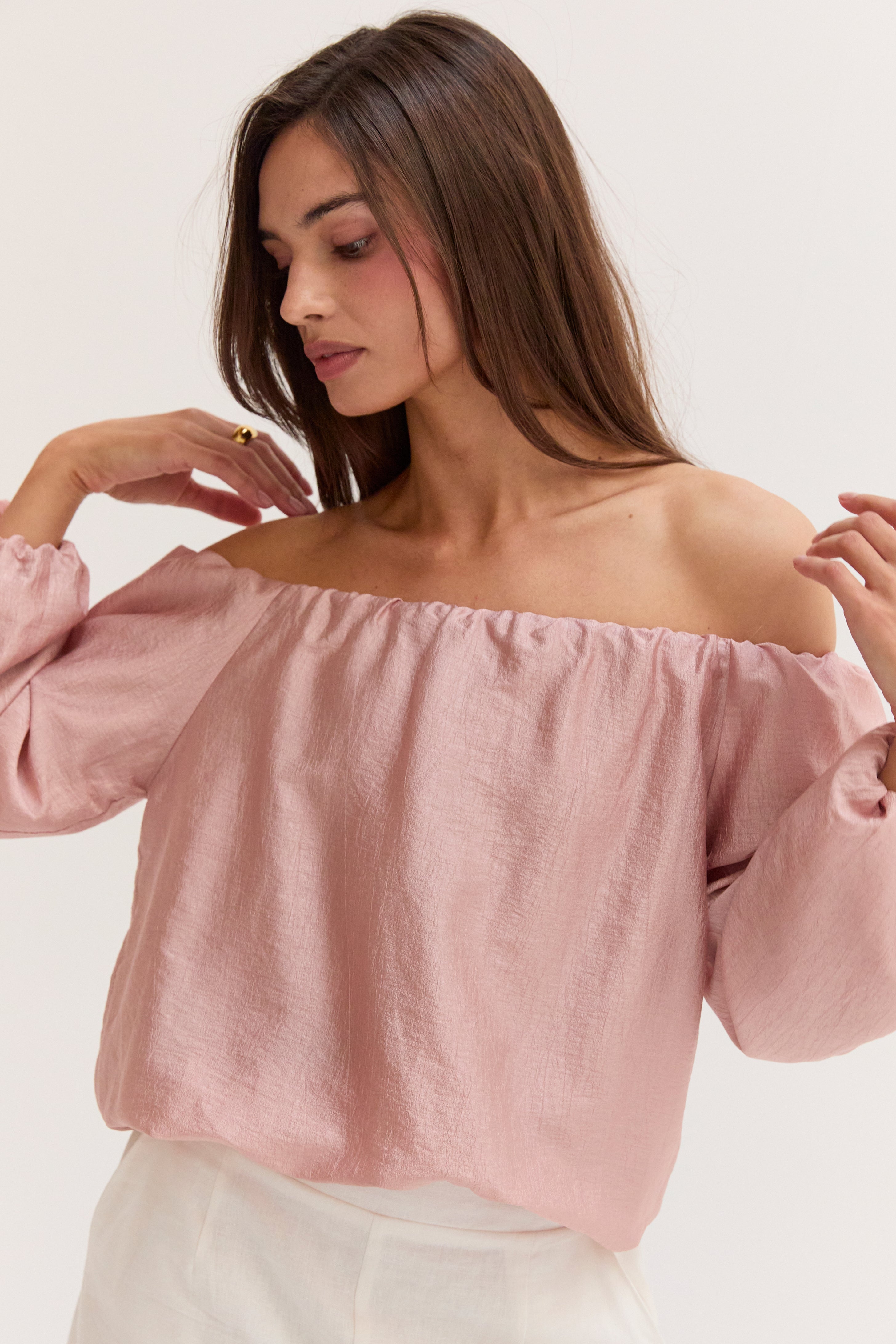 Off Shoulder Crinkle Blouse