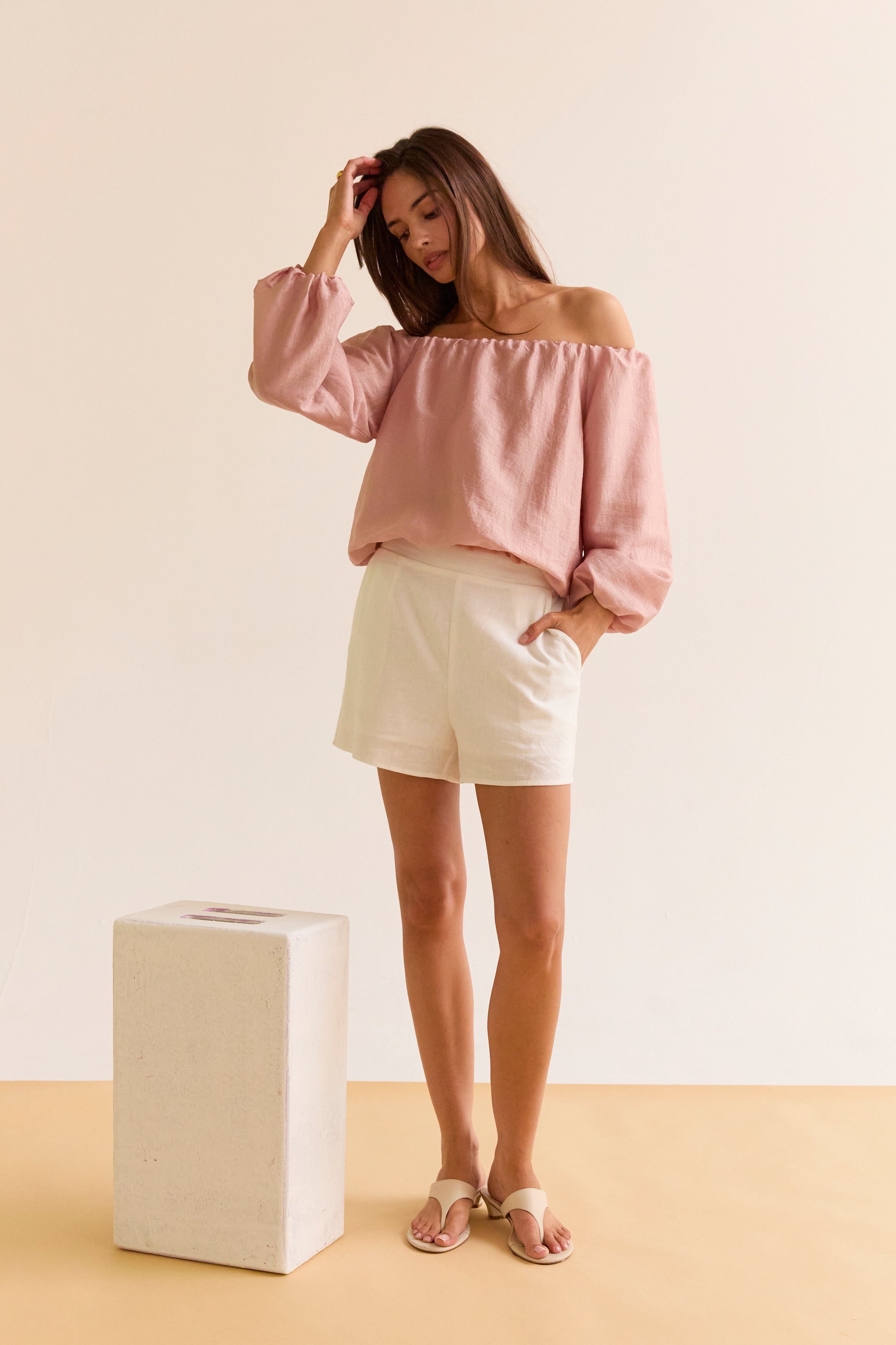 Off Shoulder Crinkle Blouse
